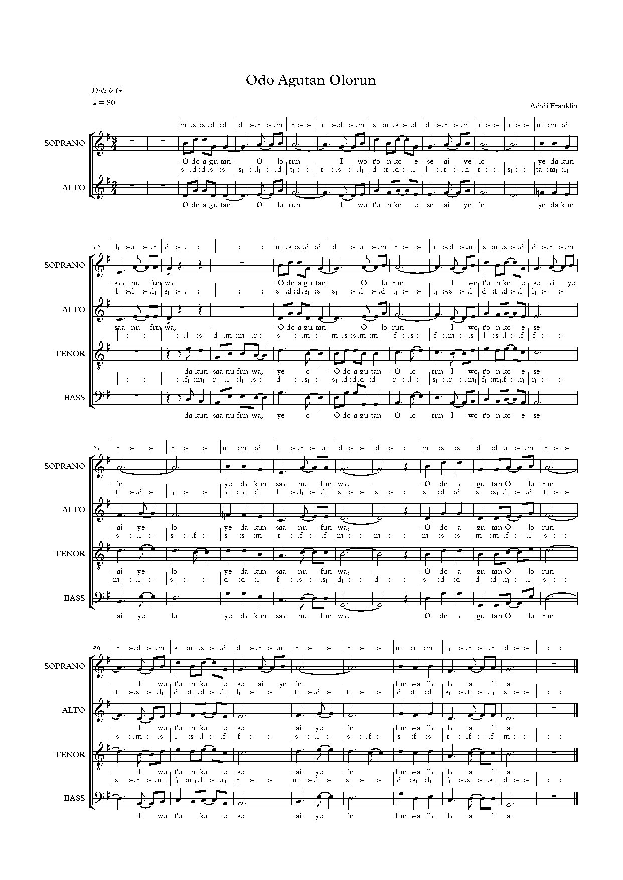 Unilorin Odo Agutan - Full Score - Download Choir Script PDF
