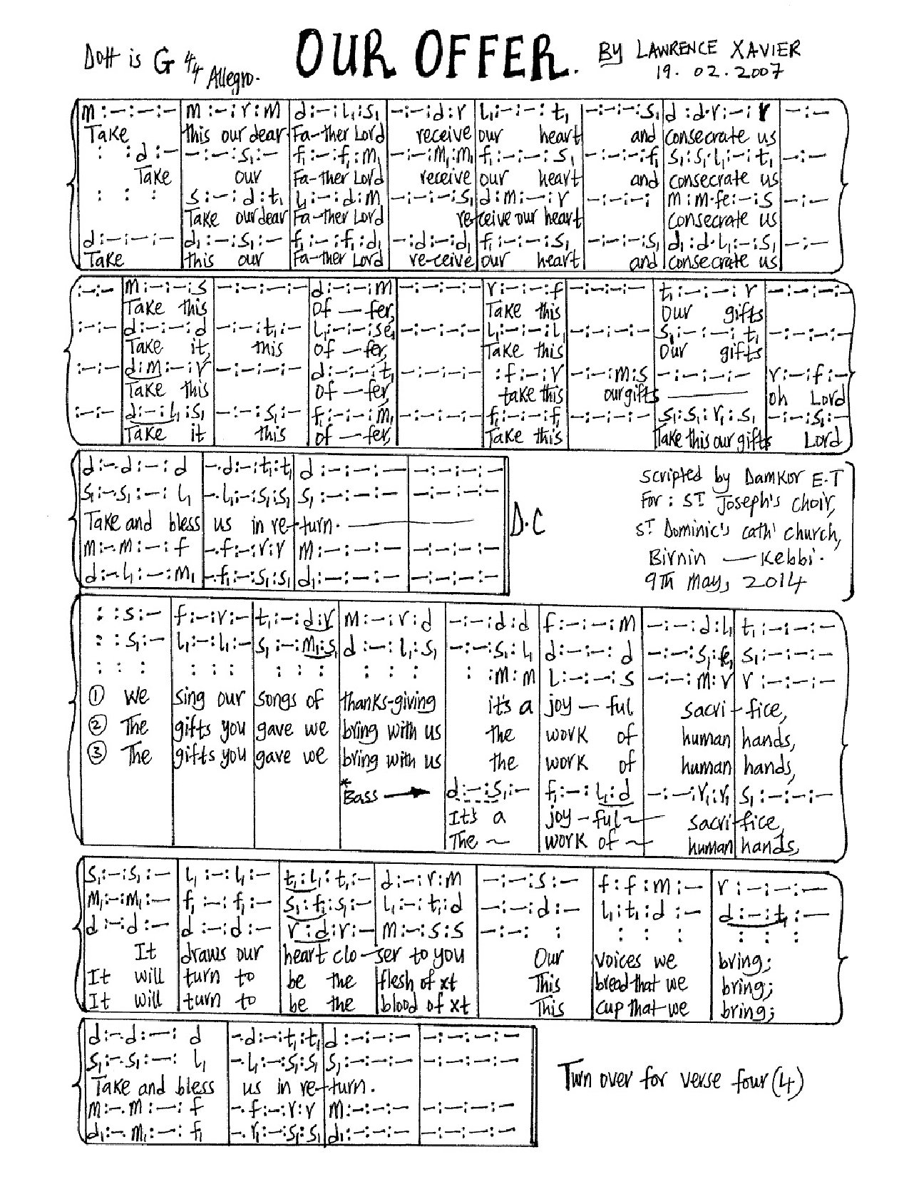 Our Offer-better One - Download Choir Script PDF