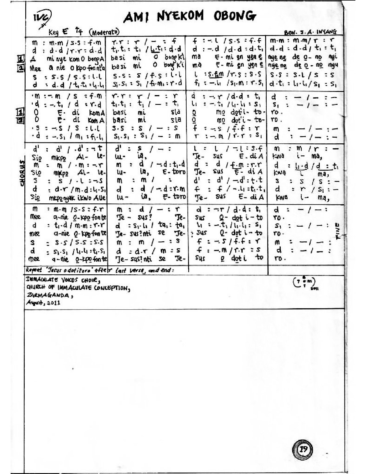 Ami Nyekom Obong Abasi - Download Choir Script PDF