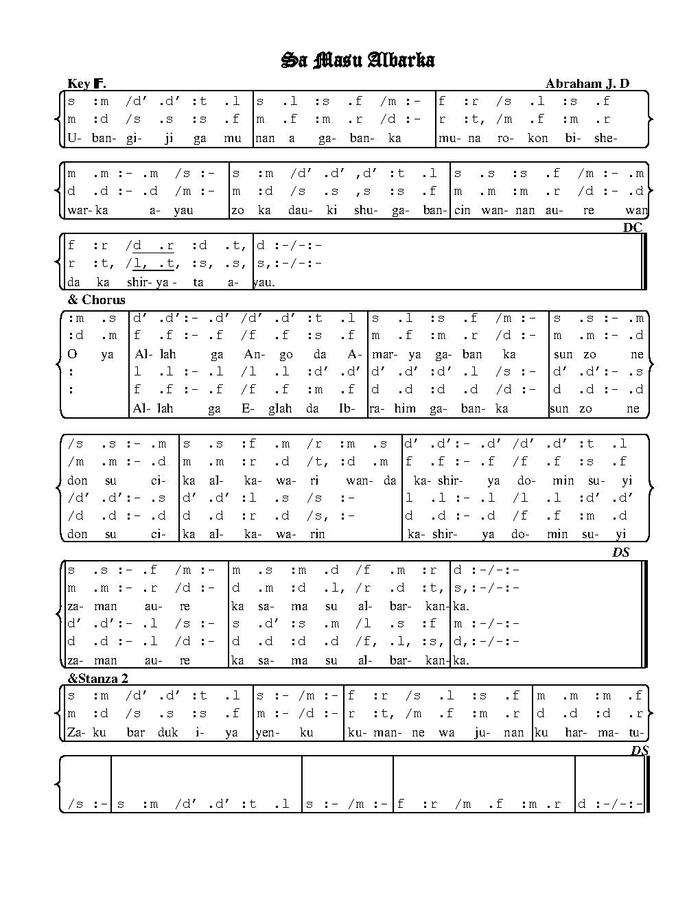 Sa Masu Albarka - Choir Script PDF Thumbnail