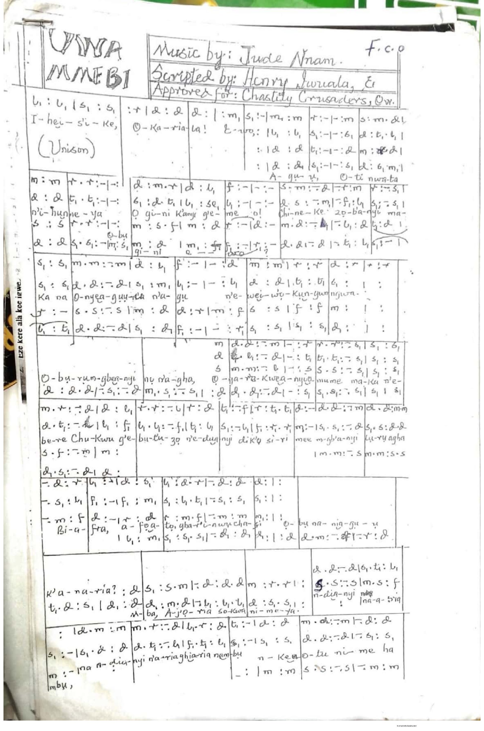 Uwa Mmebi - Choir Script PDF Thumbnail