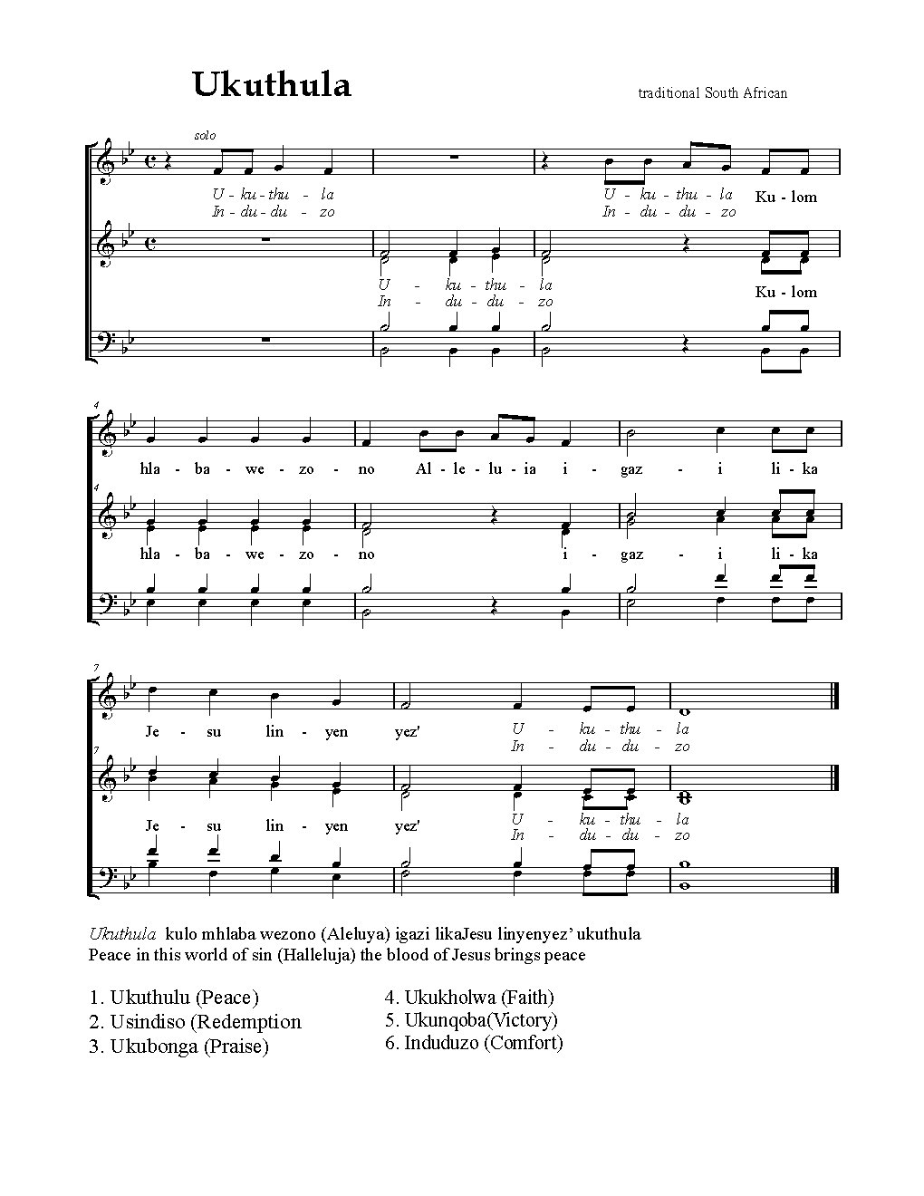 Ukuthula - Choir Script PDF Thumbnail