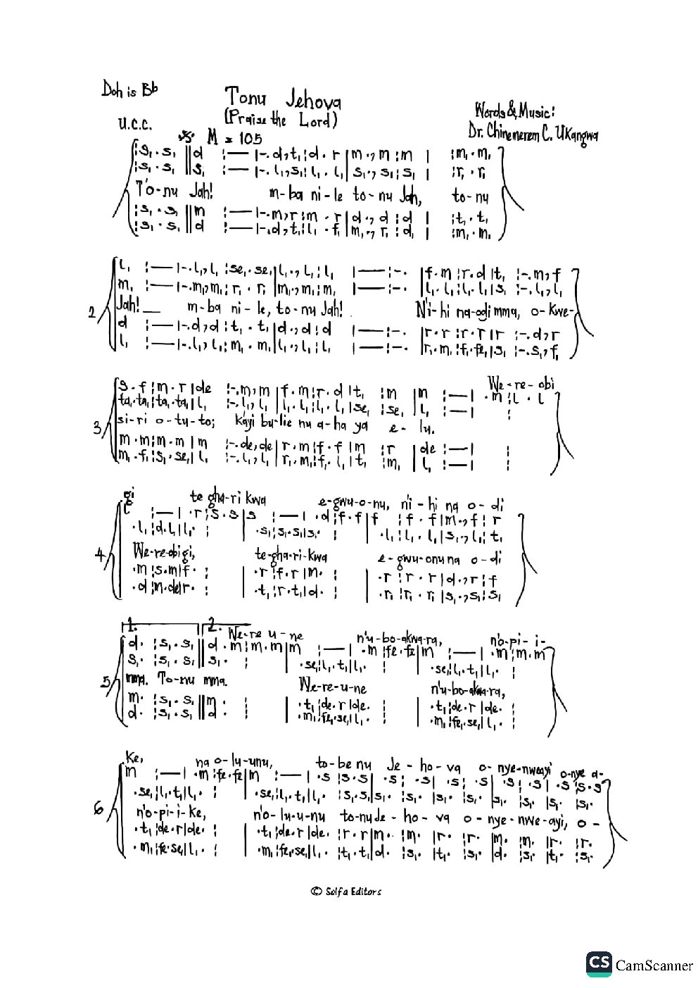 Tonu Jehova (Praise the Lord) - Choir Script PDF Thumbnail