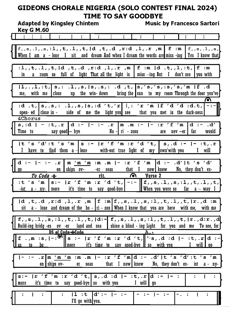 TIME TO SAY GOODBYE - Choir Script PDF Thumbnail