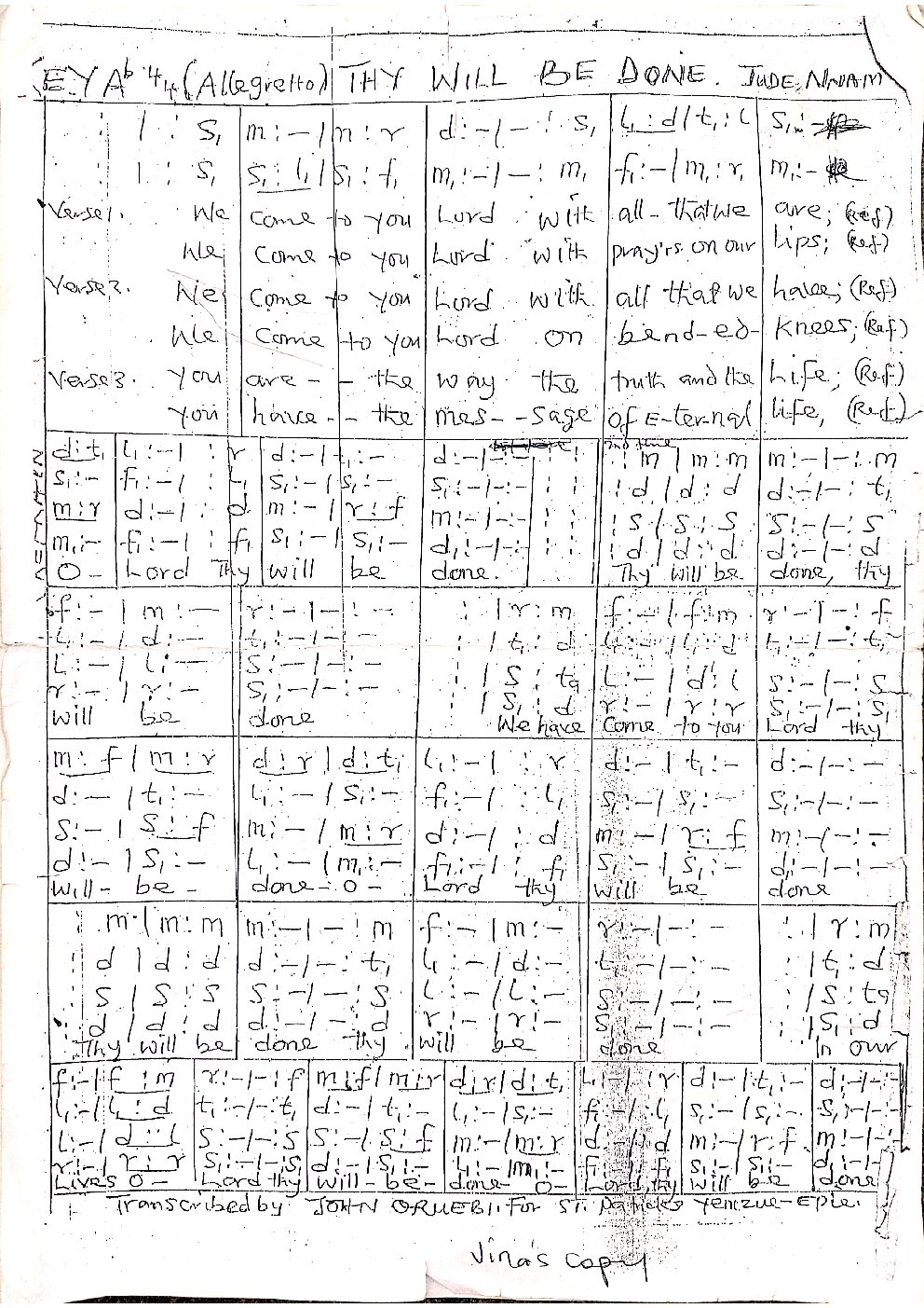 THY WILL BE DONE. - Choir Script PDF Thumbnail