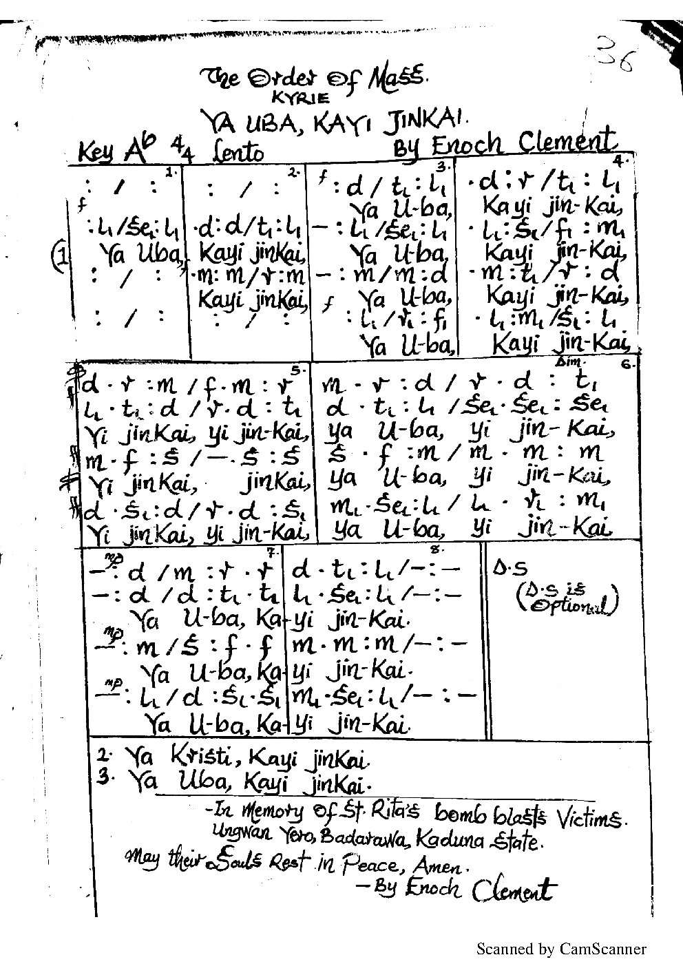 The Order of Mass. KYRIE. YA UBA, KAYI JINKAI.