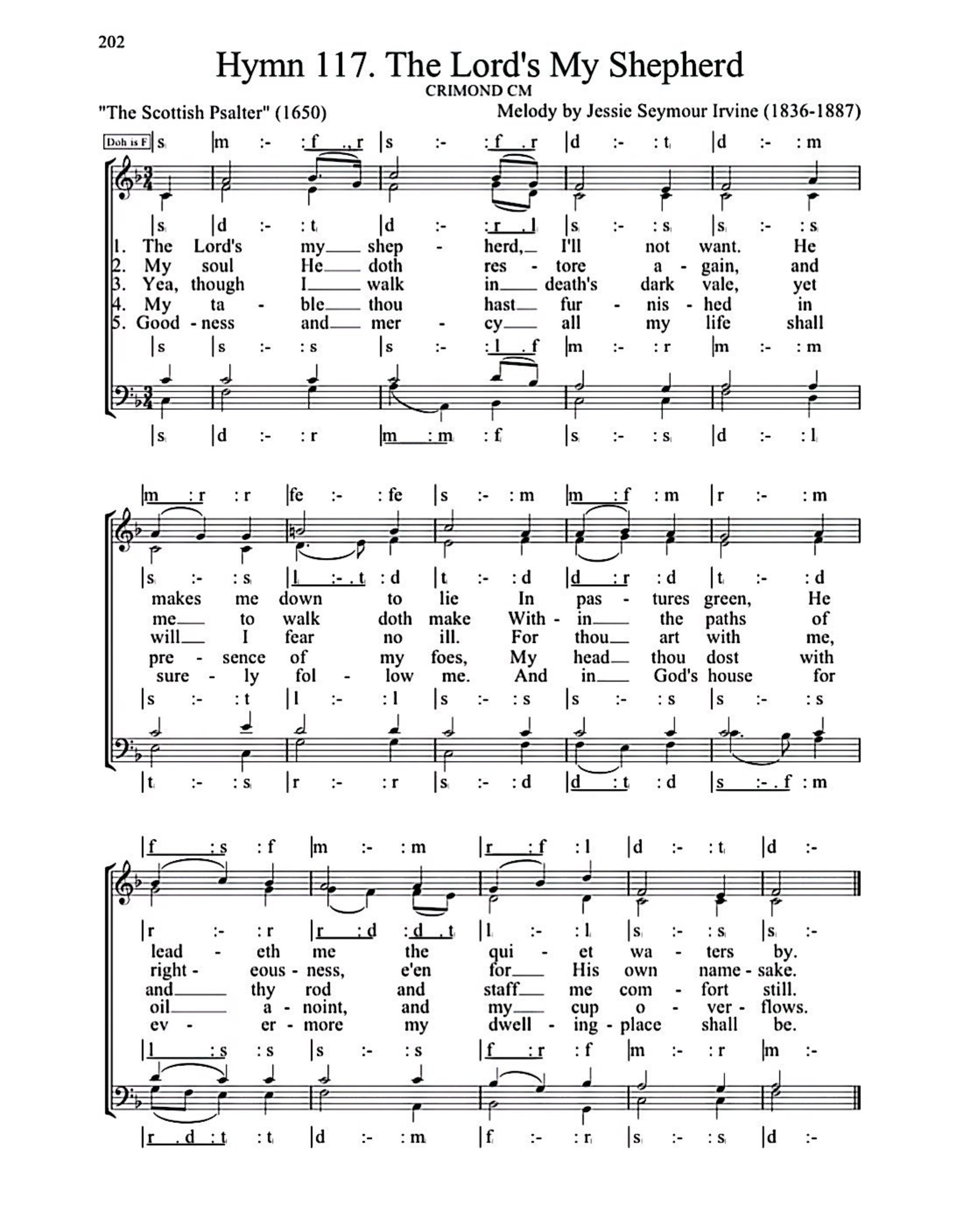 Hymn 117. The Lord's My Shepherd - Choir Script PDF Thumbnail