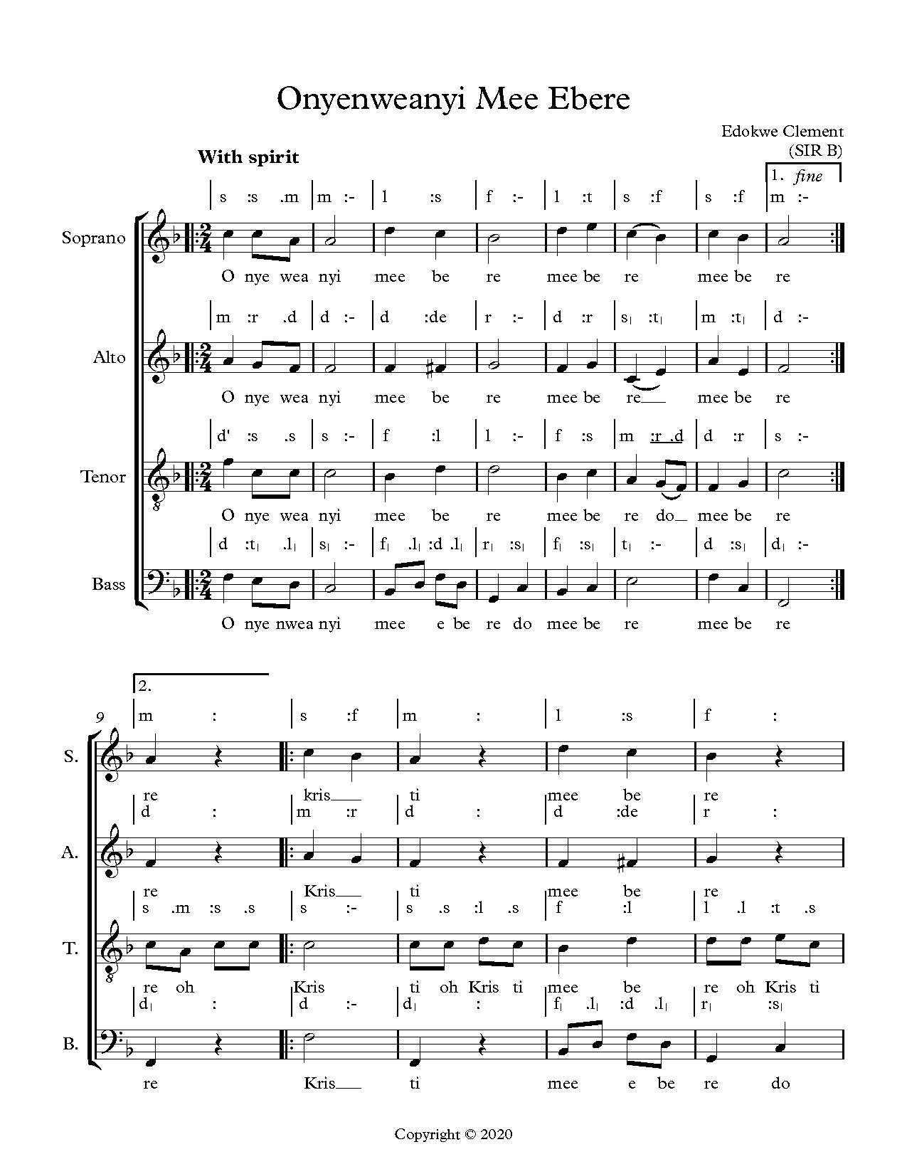Onyenweanyi Mee Ebere - Download Choir Script PDF