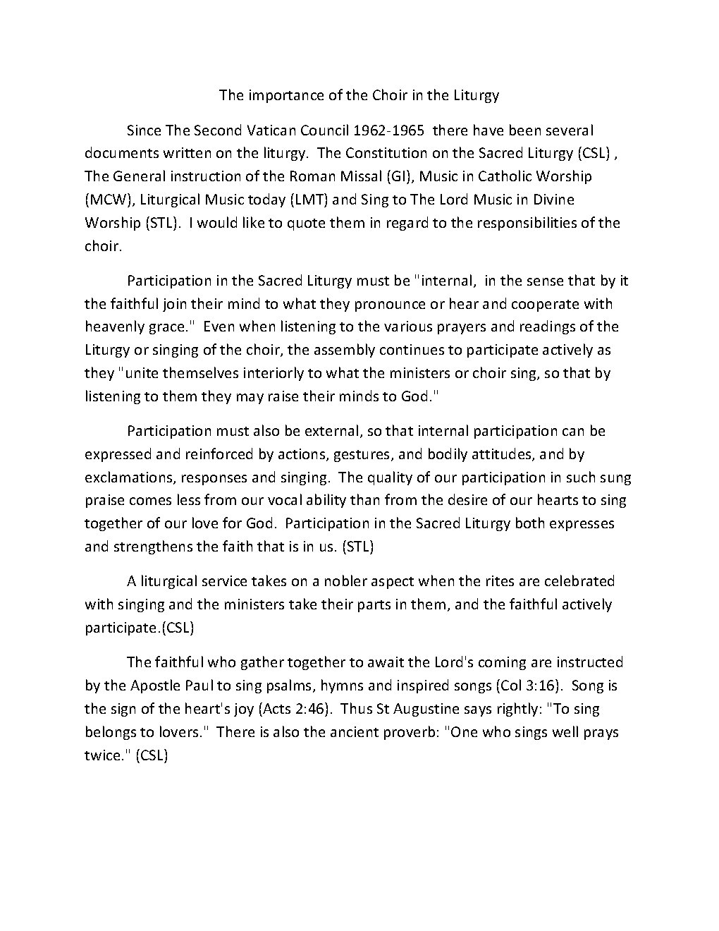The importance of the Choir in the Liturgy - Choir Script PDF Thumbnail