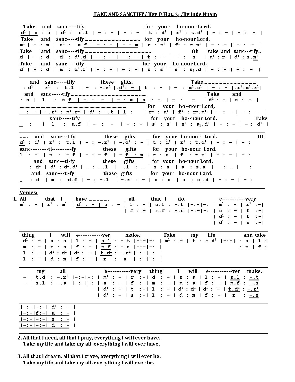 TAKE AND SANCTIFY