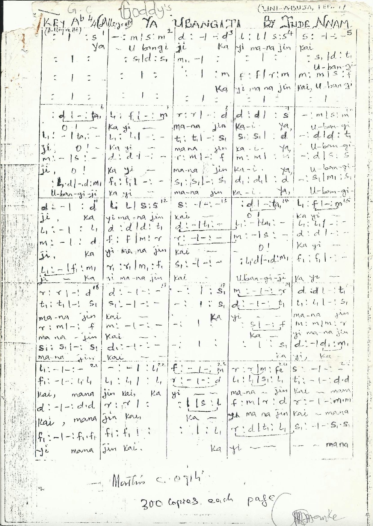 Ya-ubangiji-uni-abuja - Download Choir Script PDF