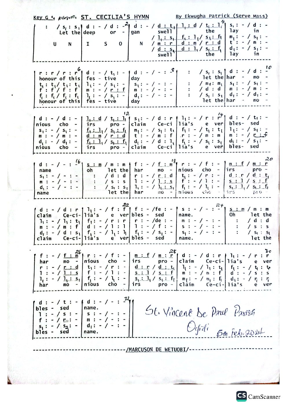 ST. CECILIA'S HYMN - Choir Script PDF Thumbnail