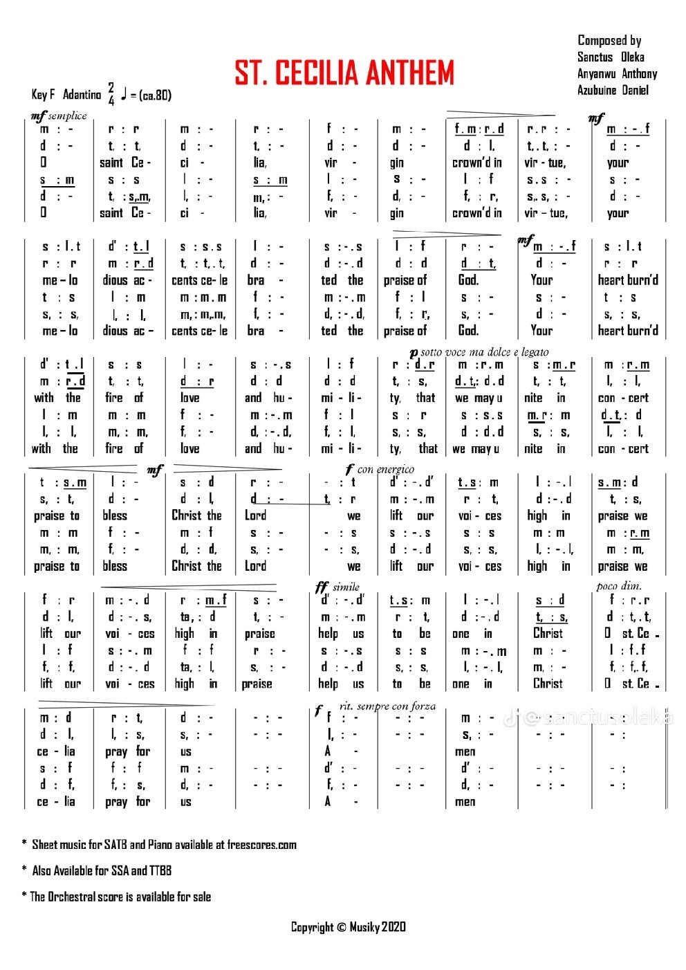 ST. CECILIA ANTHEM
