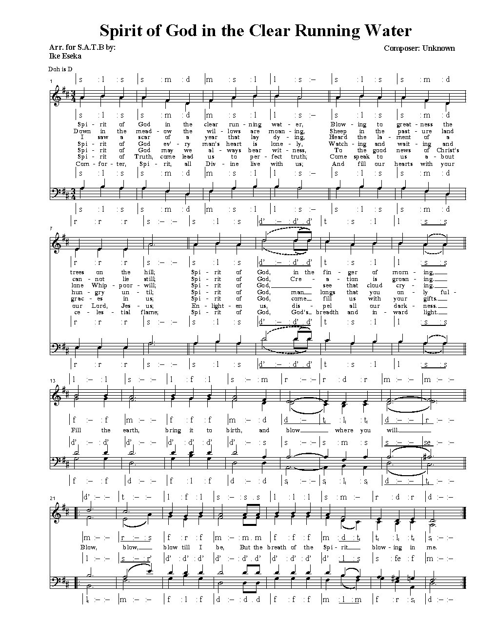 Spirit of God in the Clear Running Water - Choir Script PDF Thumbnail