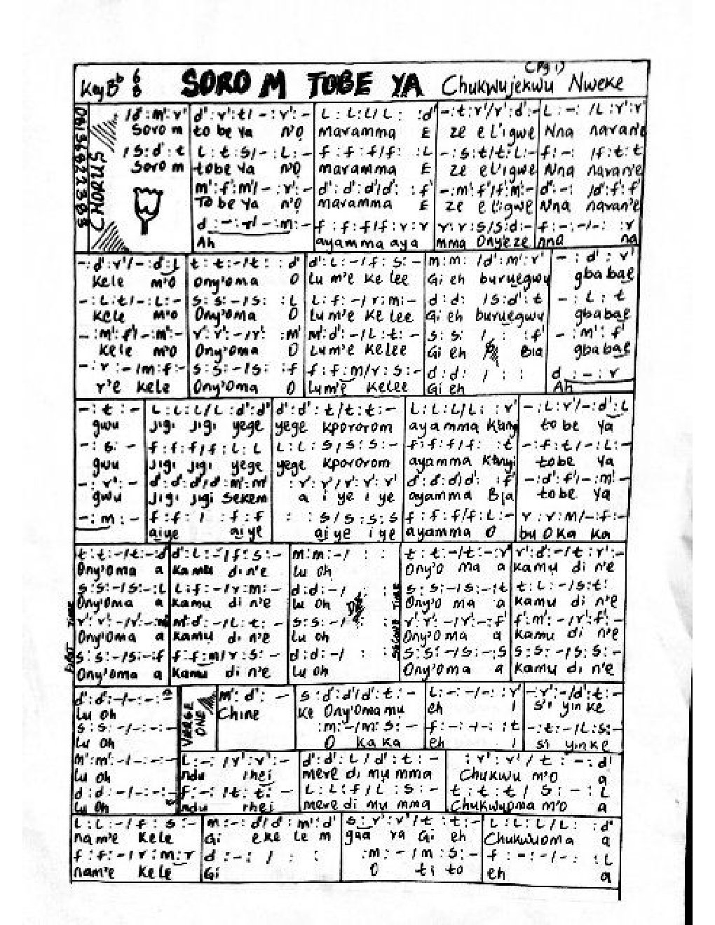 SORO M TOBE YA - Choir Script PDF Thumbnail