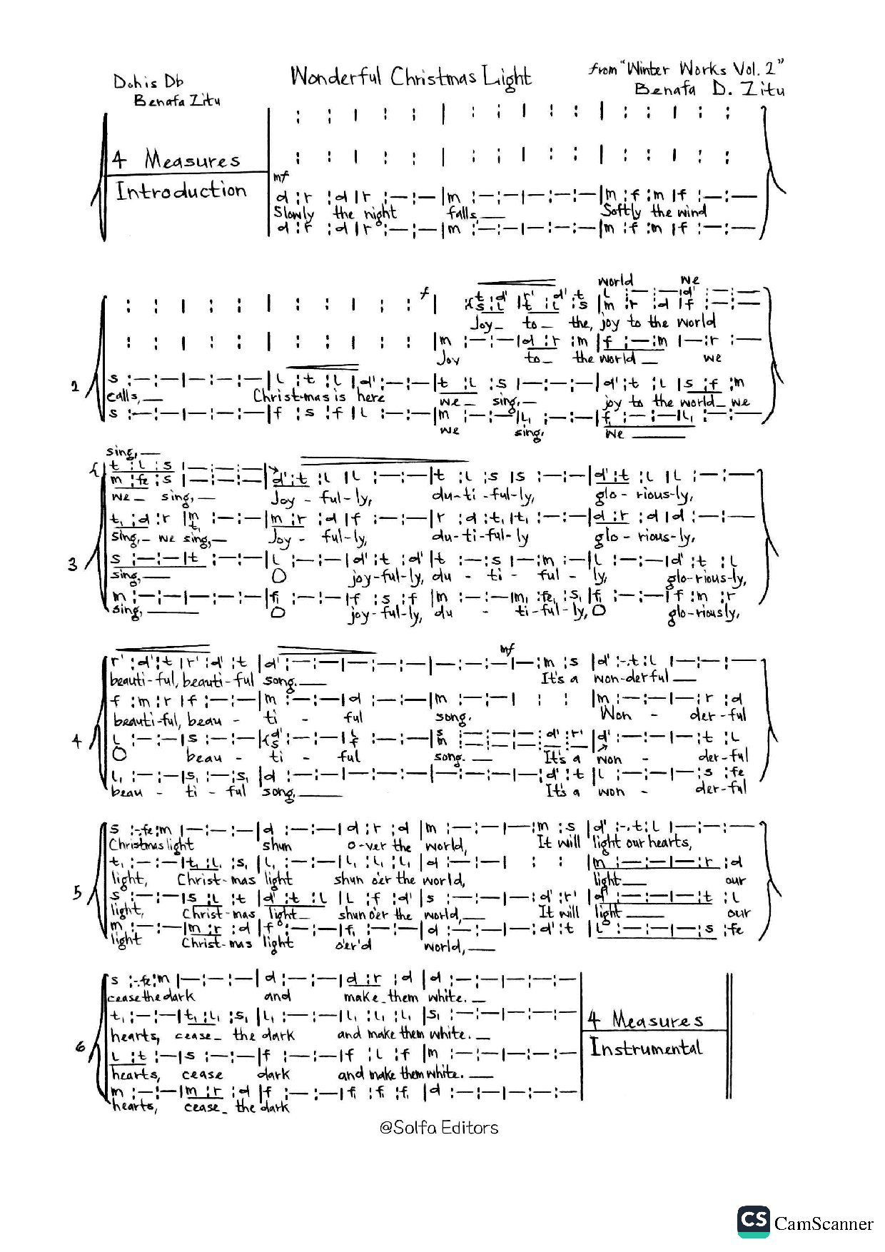 (Christmas) Wonderful Christmas Light - Zitu - Download Choir Script PDF