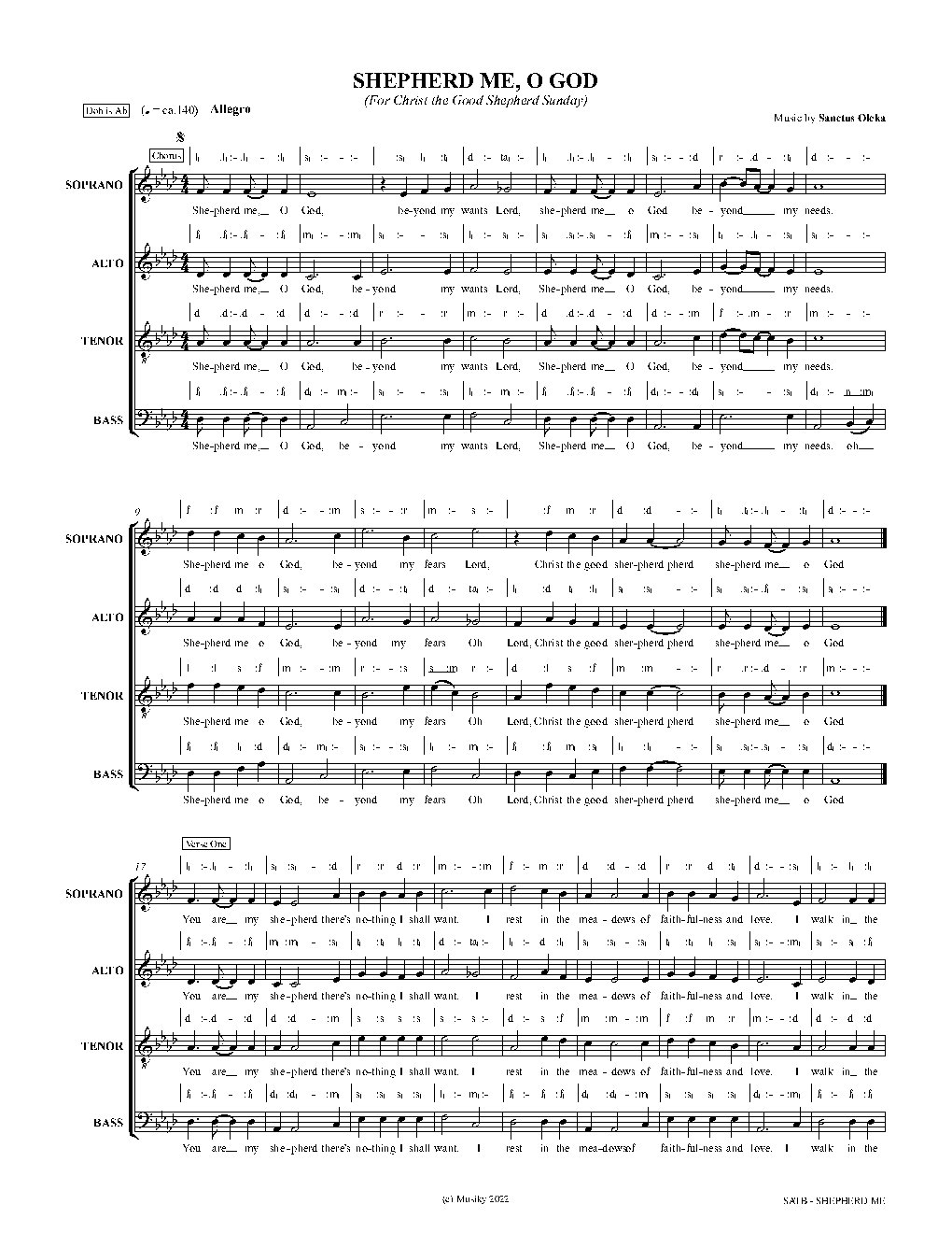 SHEPHERD ME, O GOD - Choir Script PDF Thumbnail