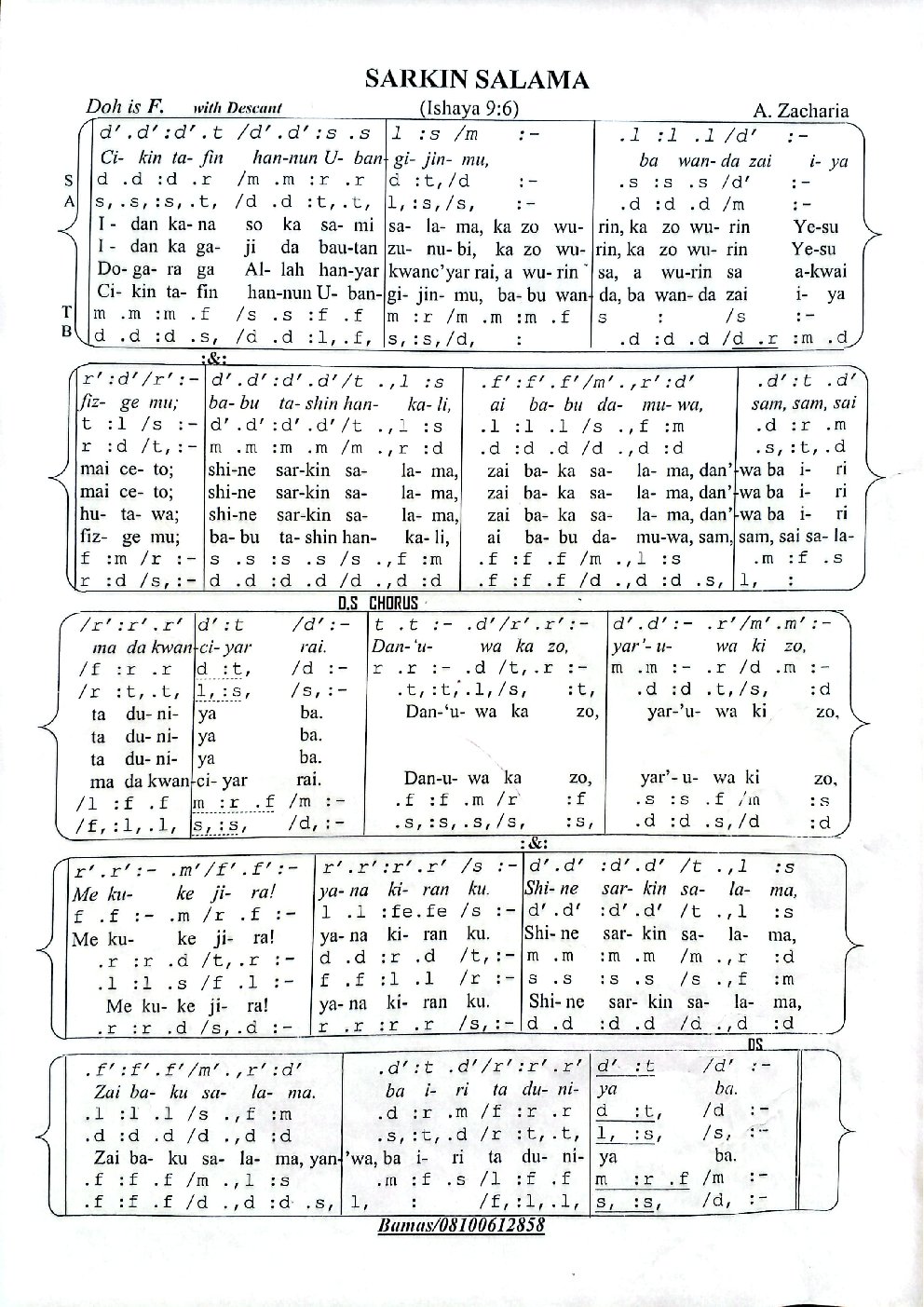 Sarkin Salama - Choir Script PDF Thumbnail