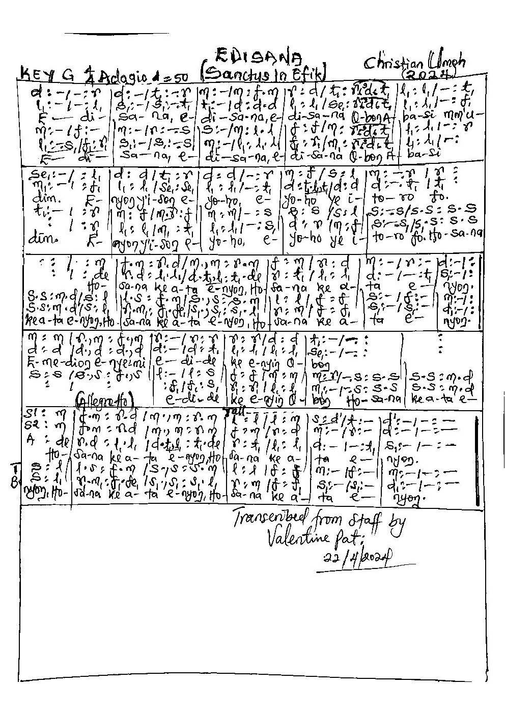 EDISANA (Sanctus in Efik)