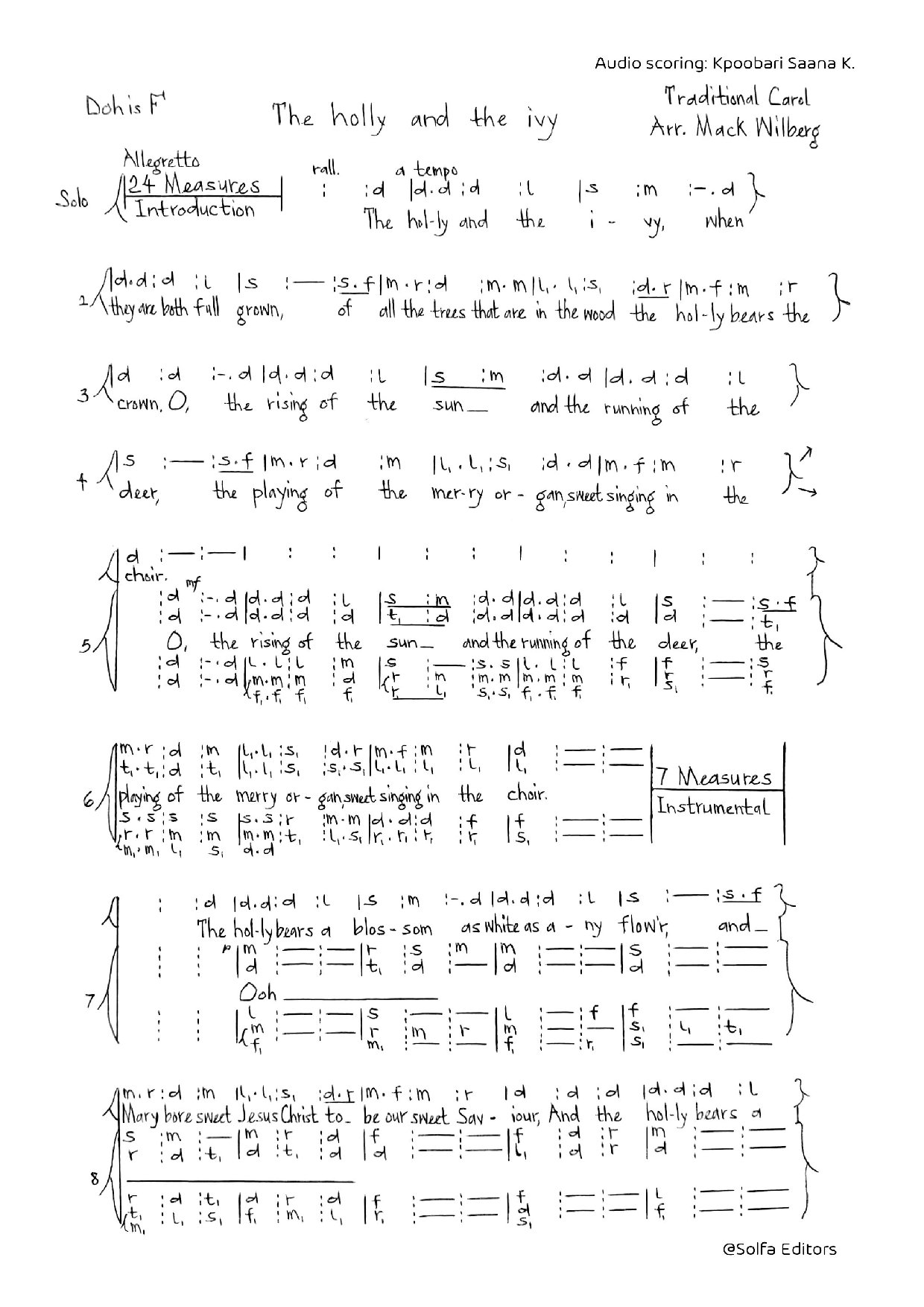 (Christmas) The Holly And The Ivy - Wilberg - Download Choir Script PDF