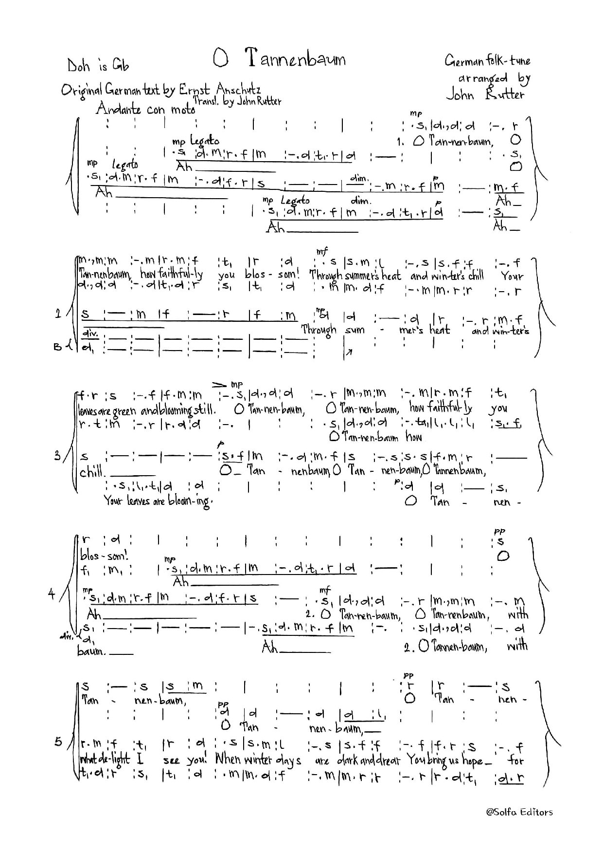 (Christmas) O Tannenbaum - Rutter - Download Choir Script PDF
