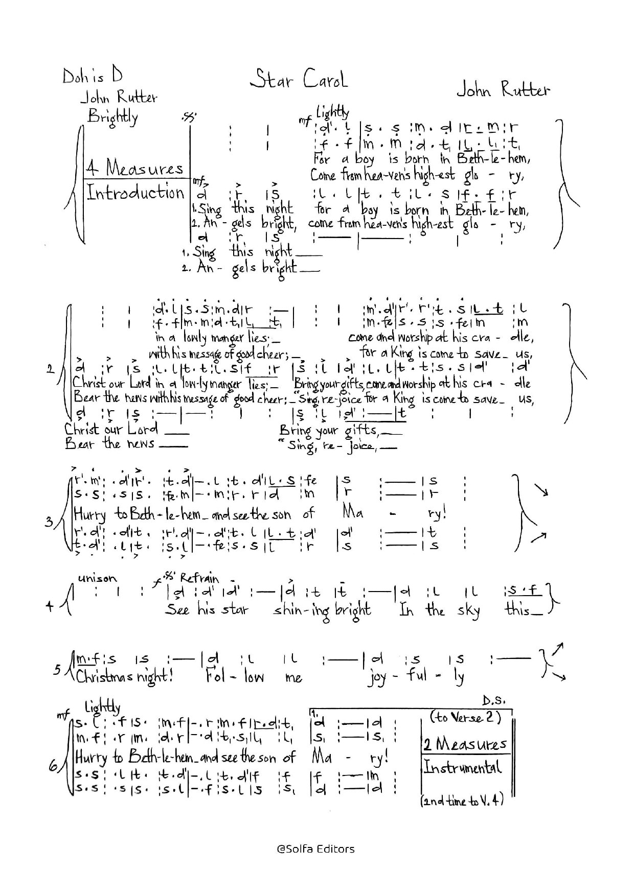 (Christmas) Star Carol - Rutter - Download Choir Script PDF