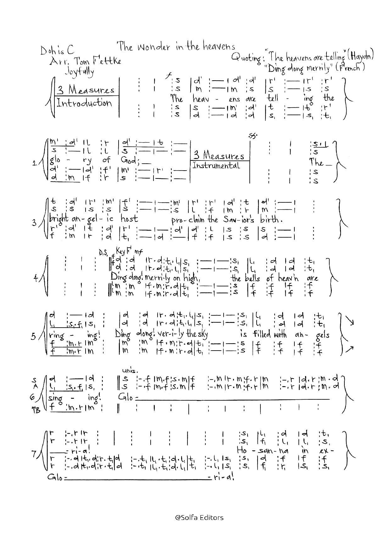 (Christmas) The Wonder In The Heavens - Fettke - Download Choir Script PDF