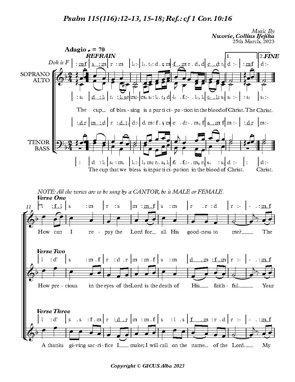 Psalm 115(116):12-13, 15-18; Ref.: cf 1 Cor. 10:16