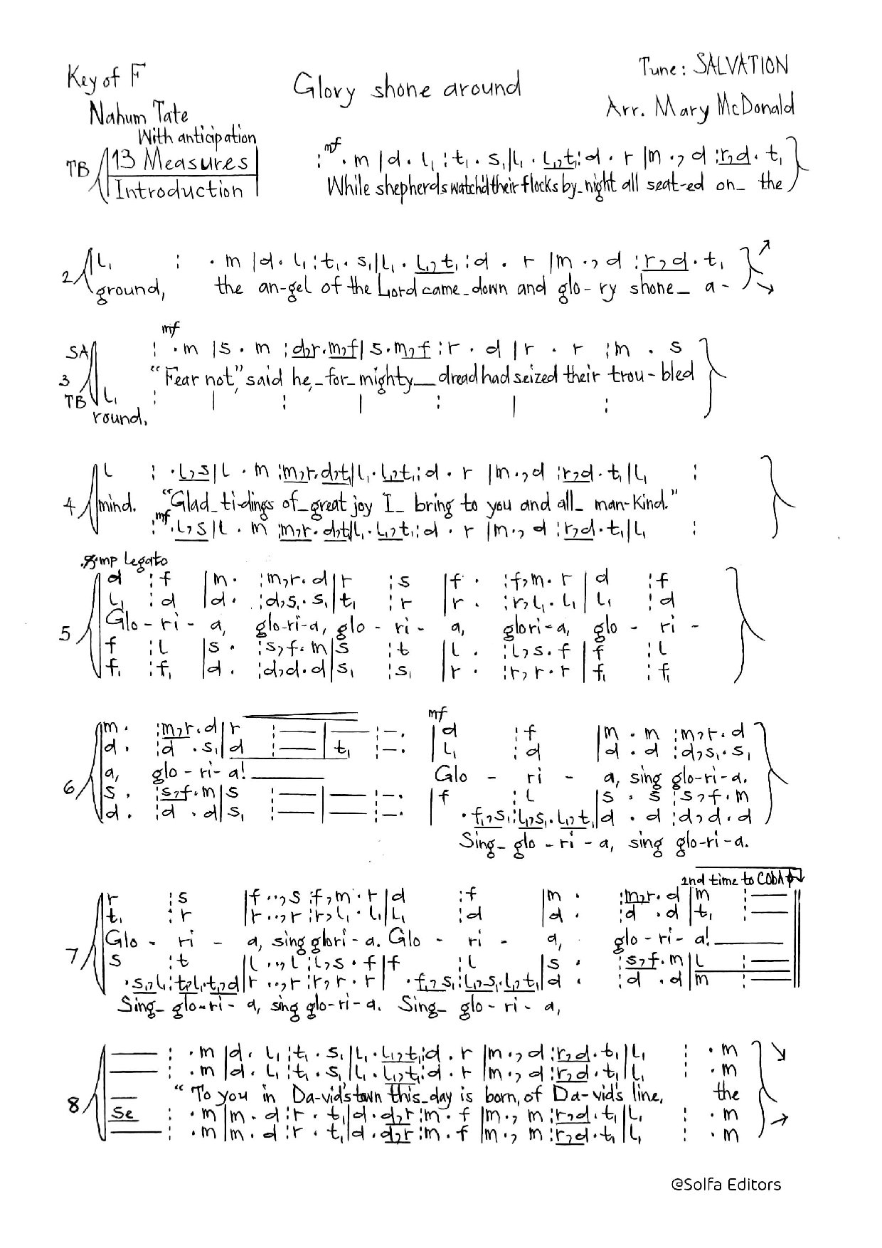 (Christmas) Glory Shone Around - Mcdonald - Download Choir Script PDF