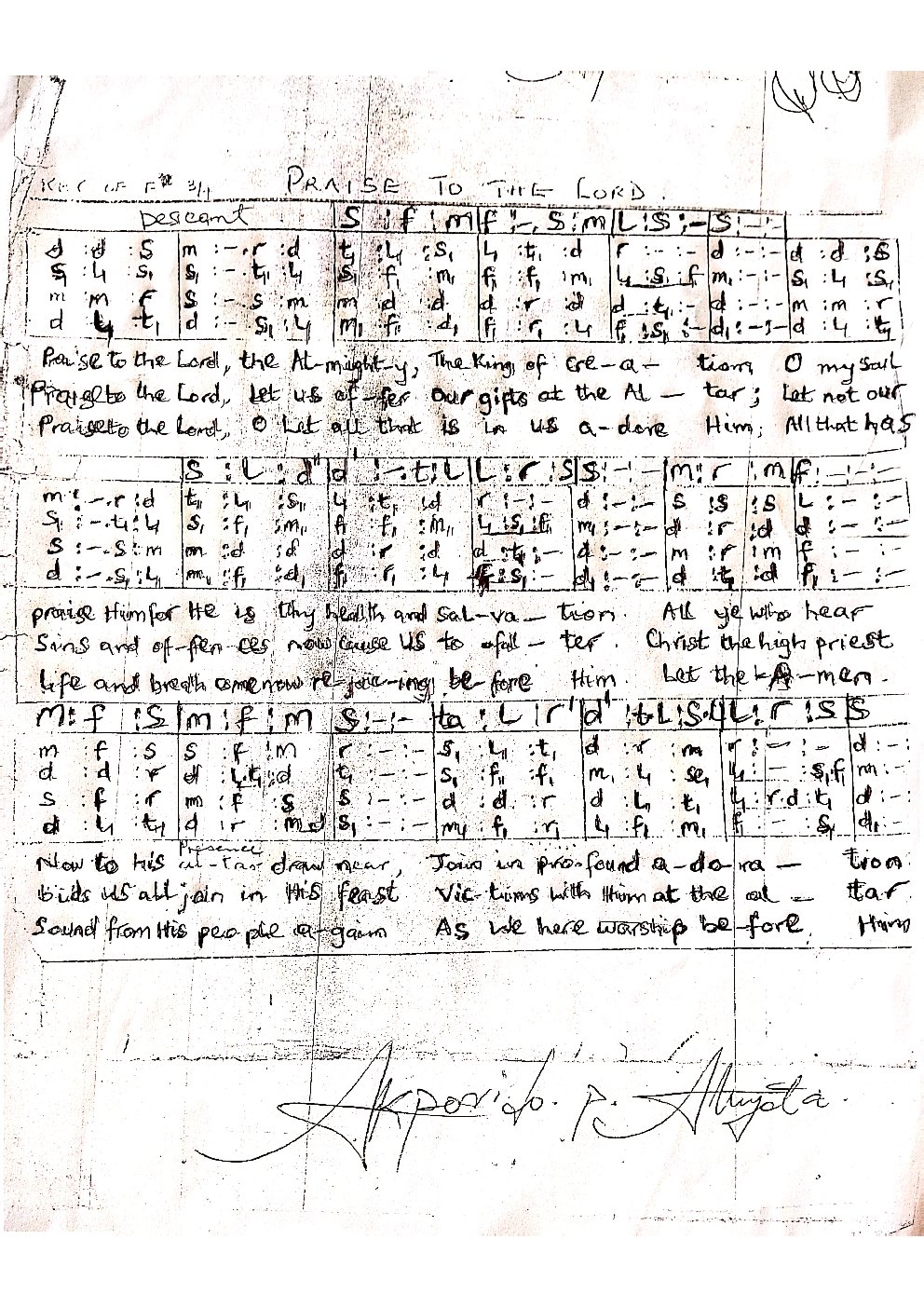 PRAISE TO THE LORD - Choir Script PDF Thumbnail