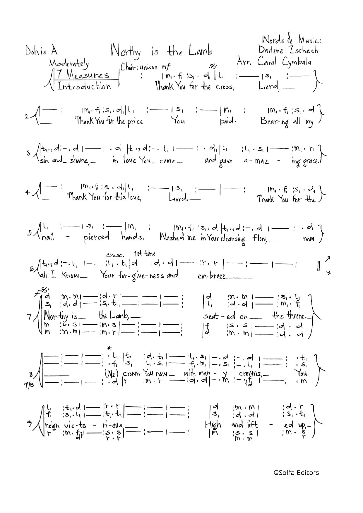 (Christmas) Worthy Is The Lamb - Darlene - Download Choir Script PDF