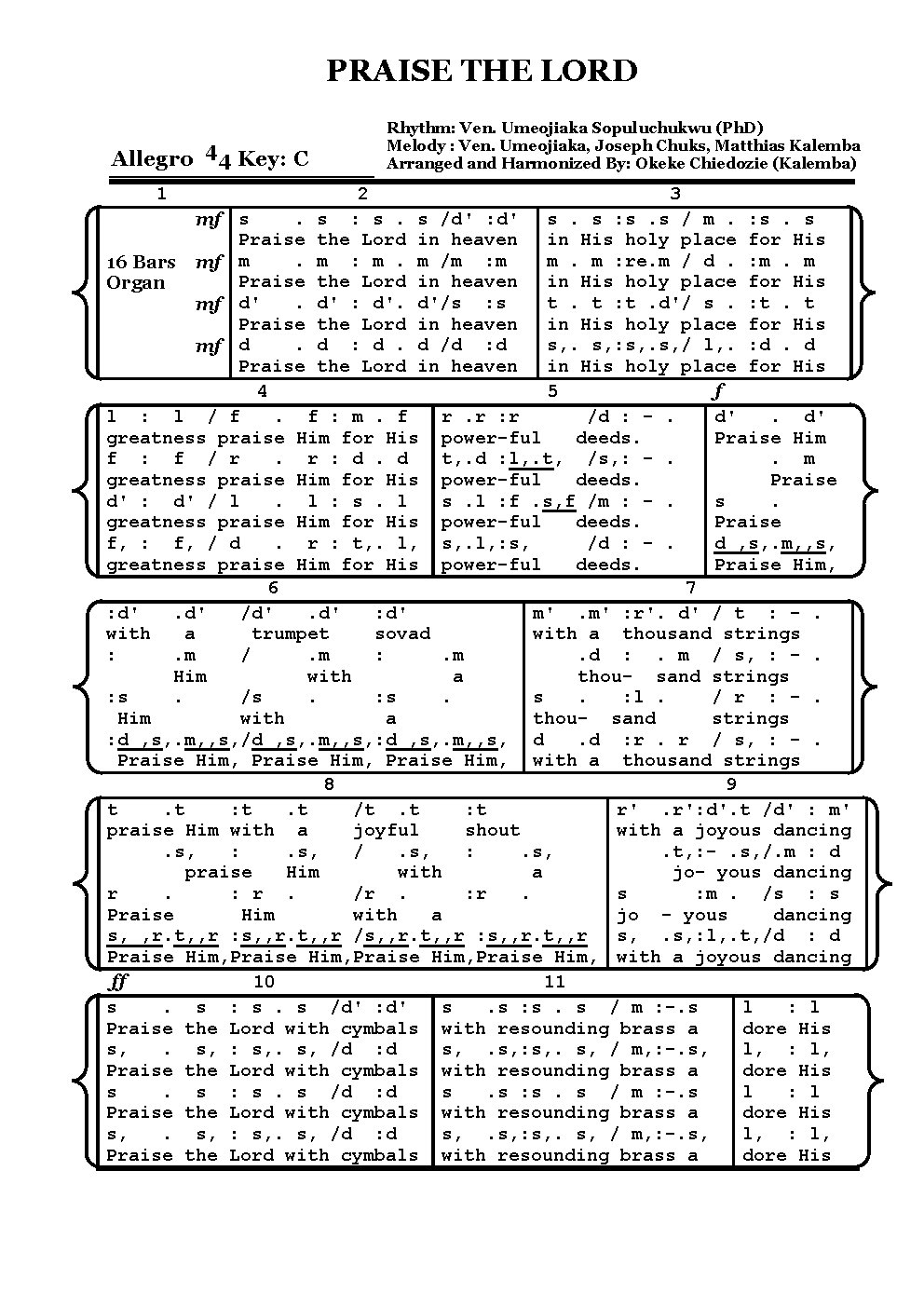 PRAISE THE LORD - Choir Script PDF Thumbnail