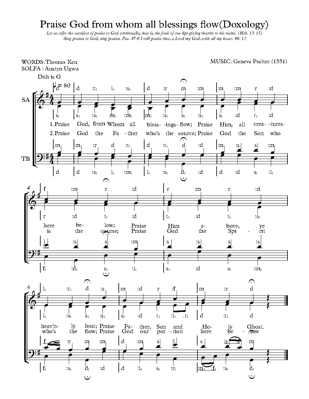 Praise God from whom all blessings flow(Doxology)