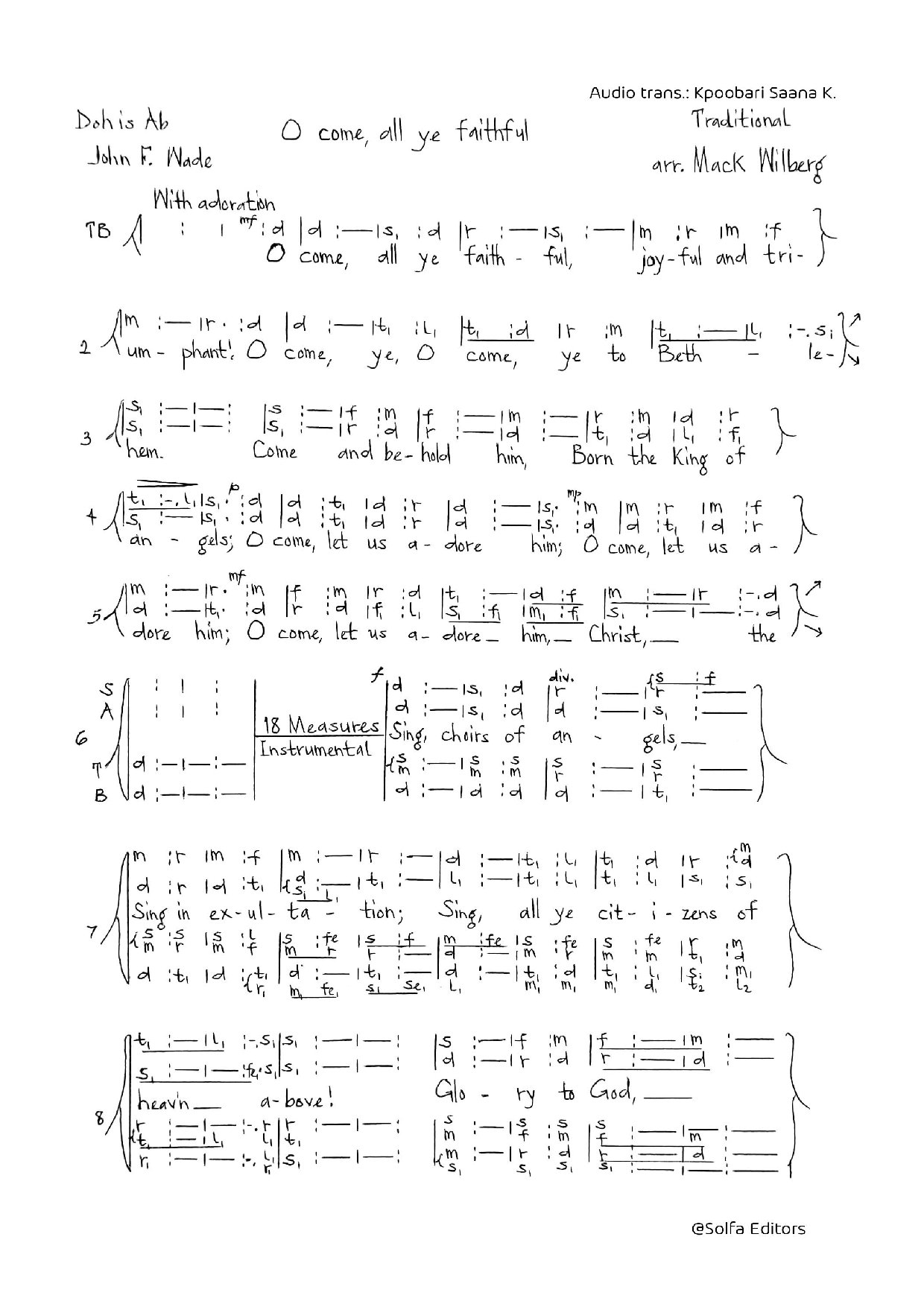 (Christmas) O Come All Ye Faithful - Wilberg - Download Choir Script PDF