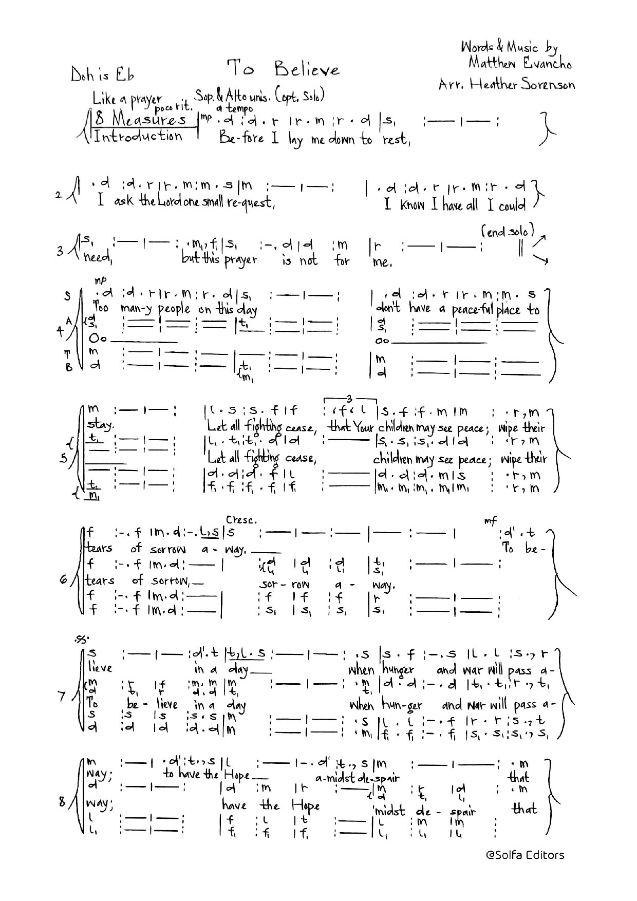 (Christmas) To Believe - Sorenson - Download Choir Script PDF