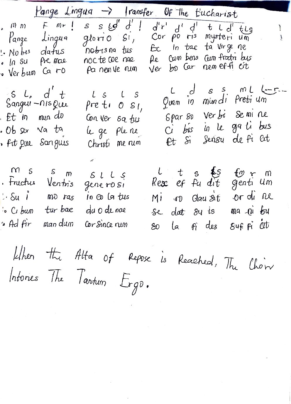 Pange Lingua -> Transfer Of the Eucharist