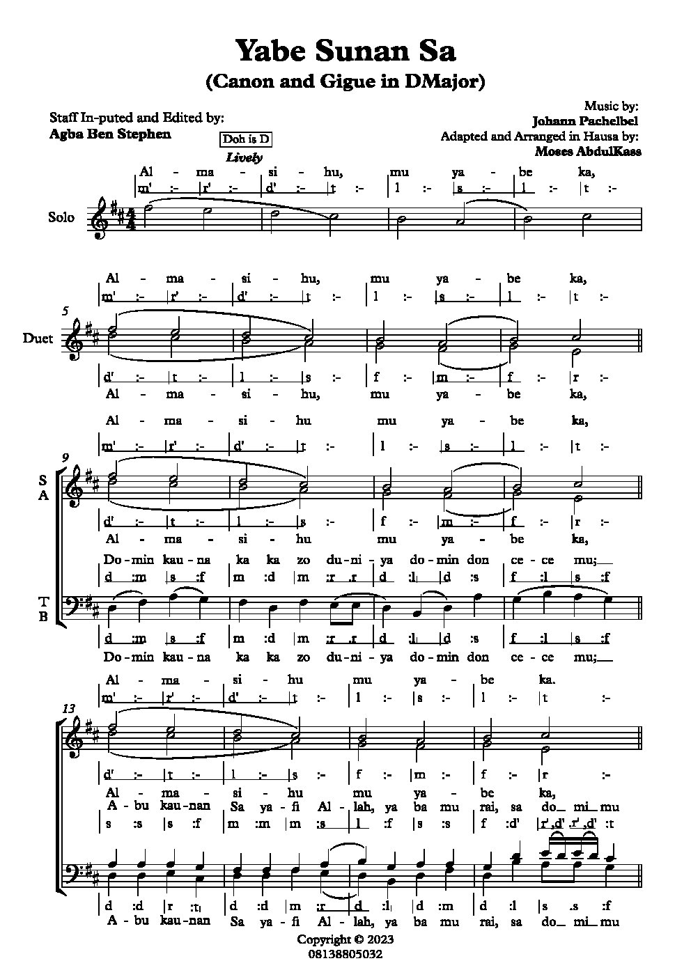 Yabe Sunan Sa (Canon and Gigue in DMajor)