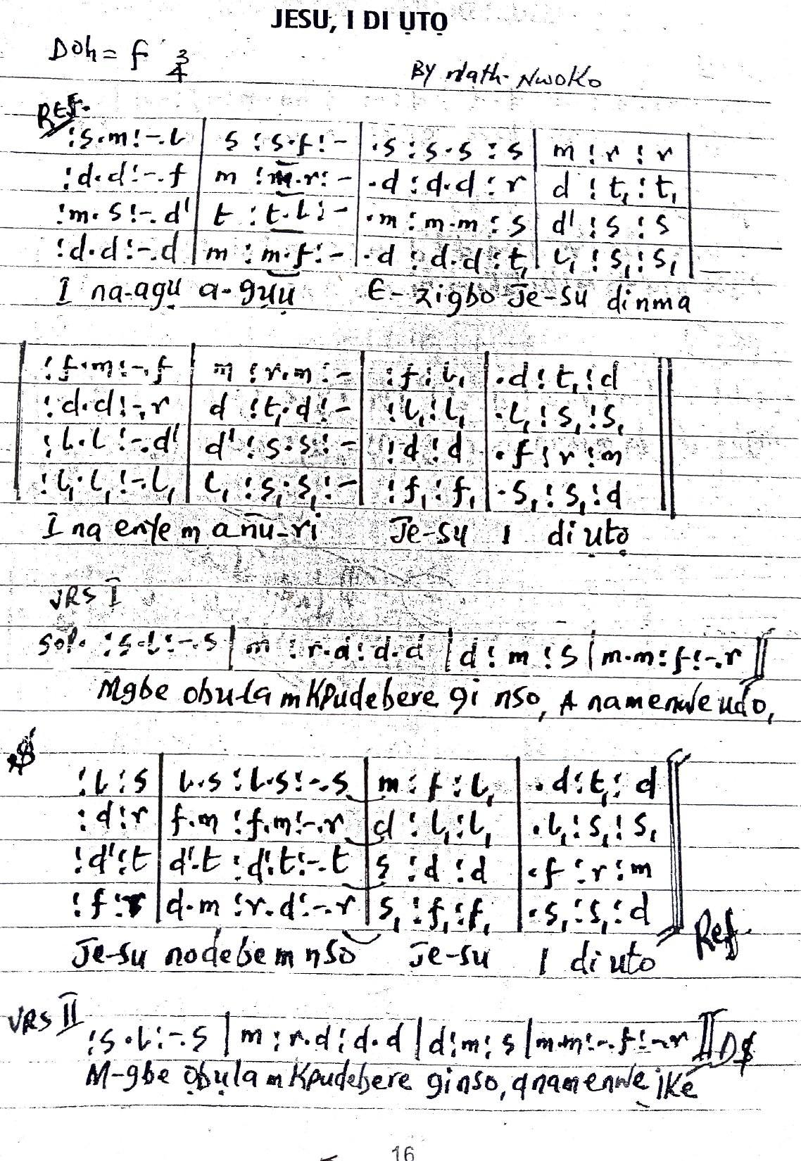(Com) Jesu, Ị Dị Ụtọ By Nath Nwoko - Download Choir Script PDF