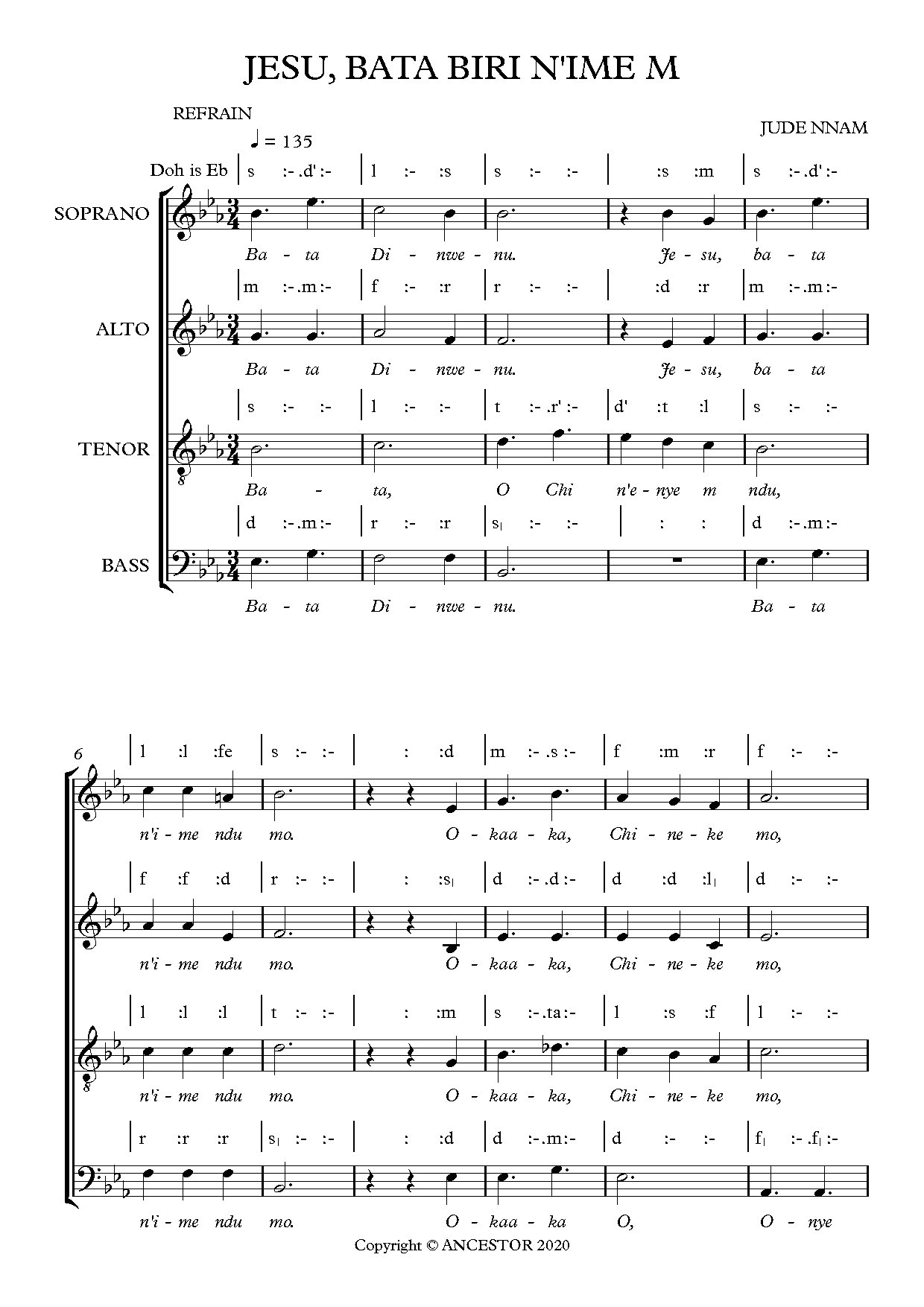 (Com) Jesu, Bata Biri N'ime M - Jude Nnam - Download Choir Script PDF