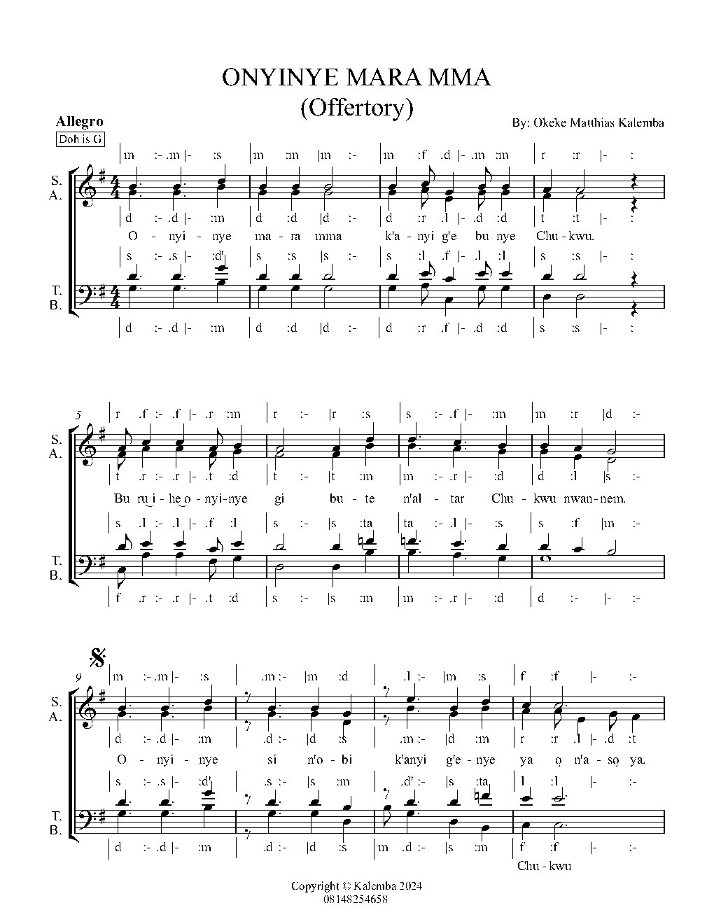 ONYINYE MARA MMA - Choir Script PDF Thumbnail