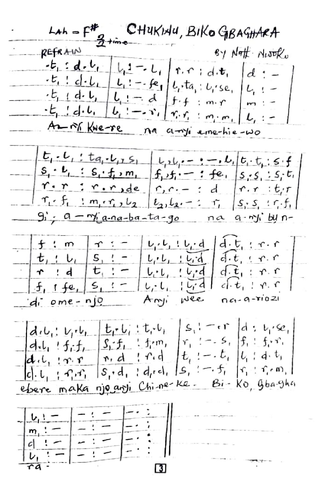 (Com) Chukwu, Biko Gbaghara - Nath Nwoko - Download Choir Script PDF