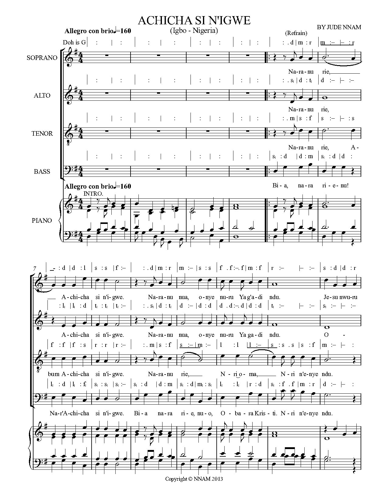 (Com) Achicha Si N'igwe - Jude Nnam - Download Choir Script PDF