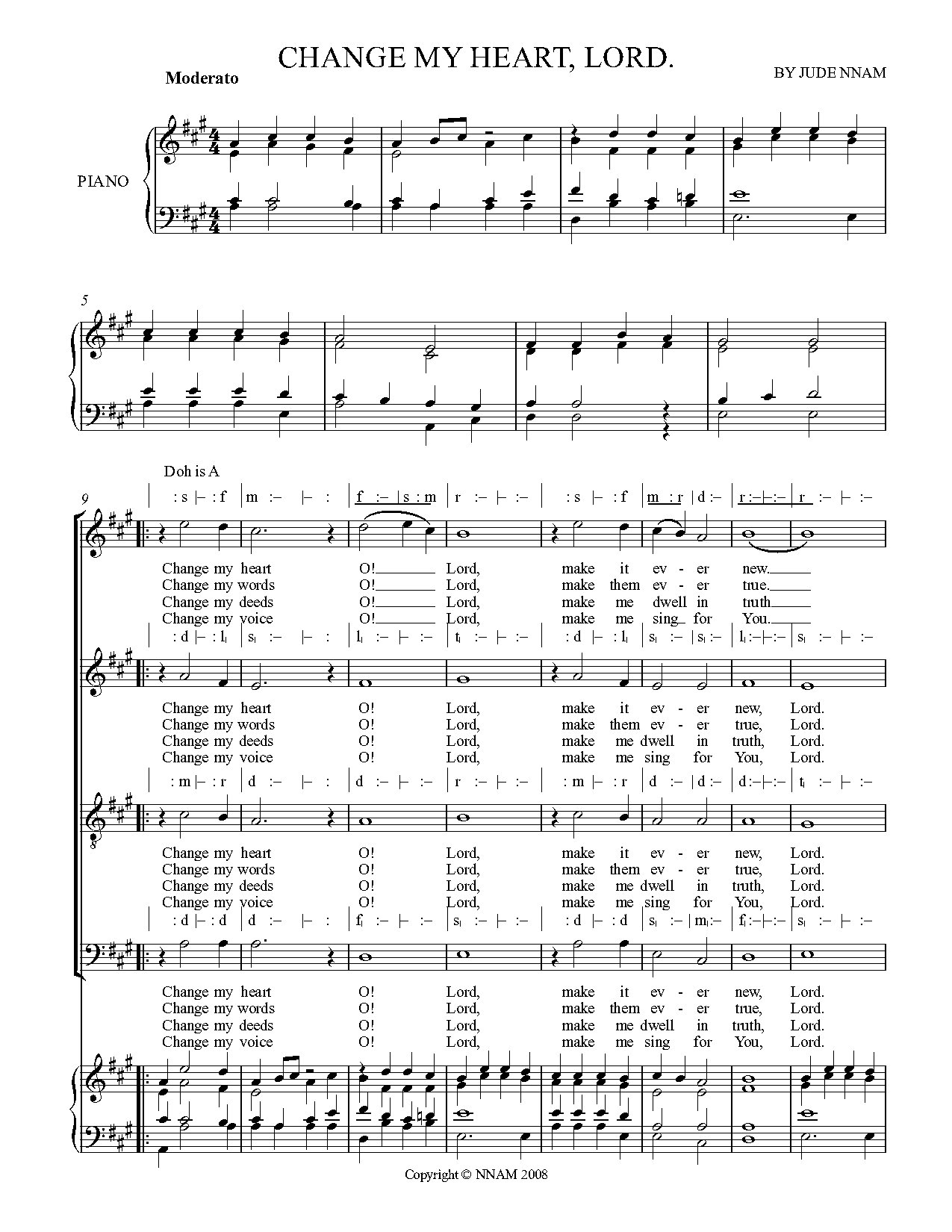 (Com) Change My Heart Oh Lord - Jude Nnam - Download Choir Script PDF
