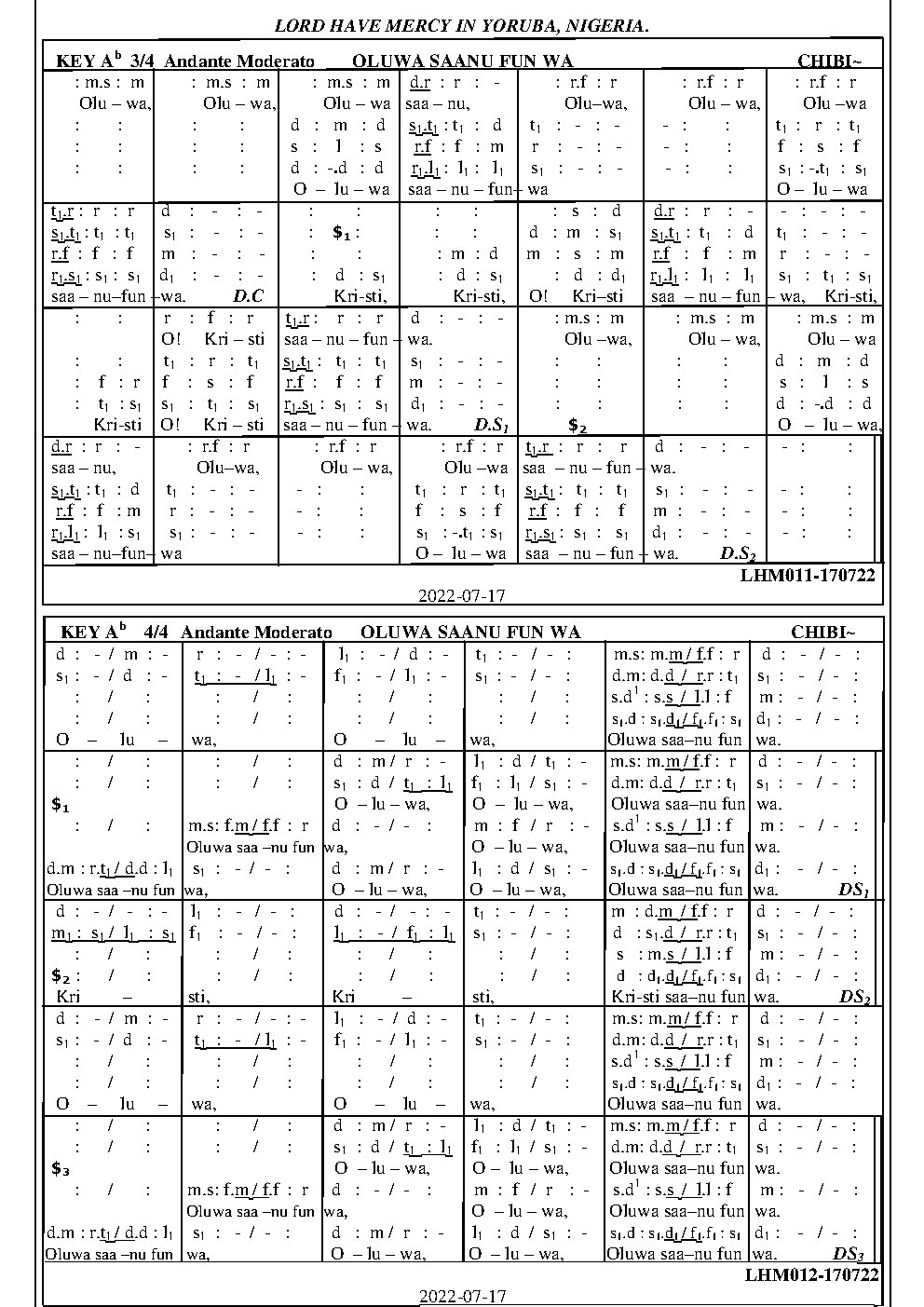 OLUWA SAANU FUN WA - Choir Script PDF Thumbnail