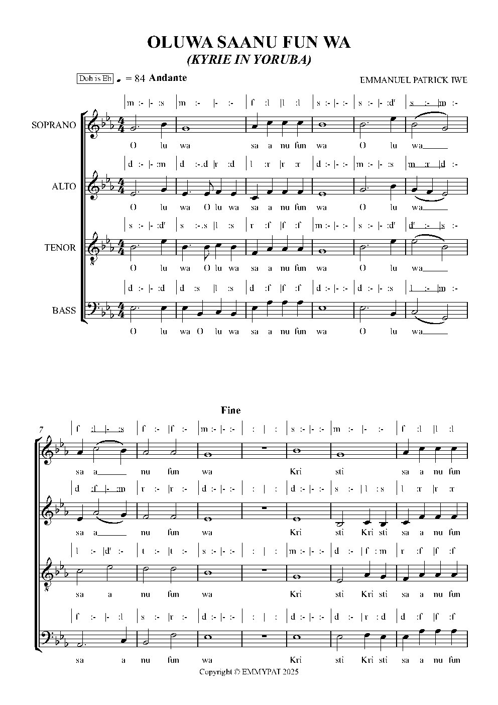 OLUWA SAANU FUN WA (KYRIE IN YORUBA)