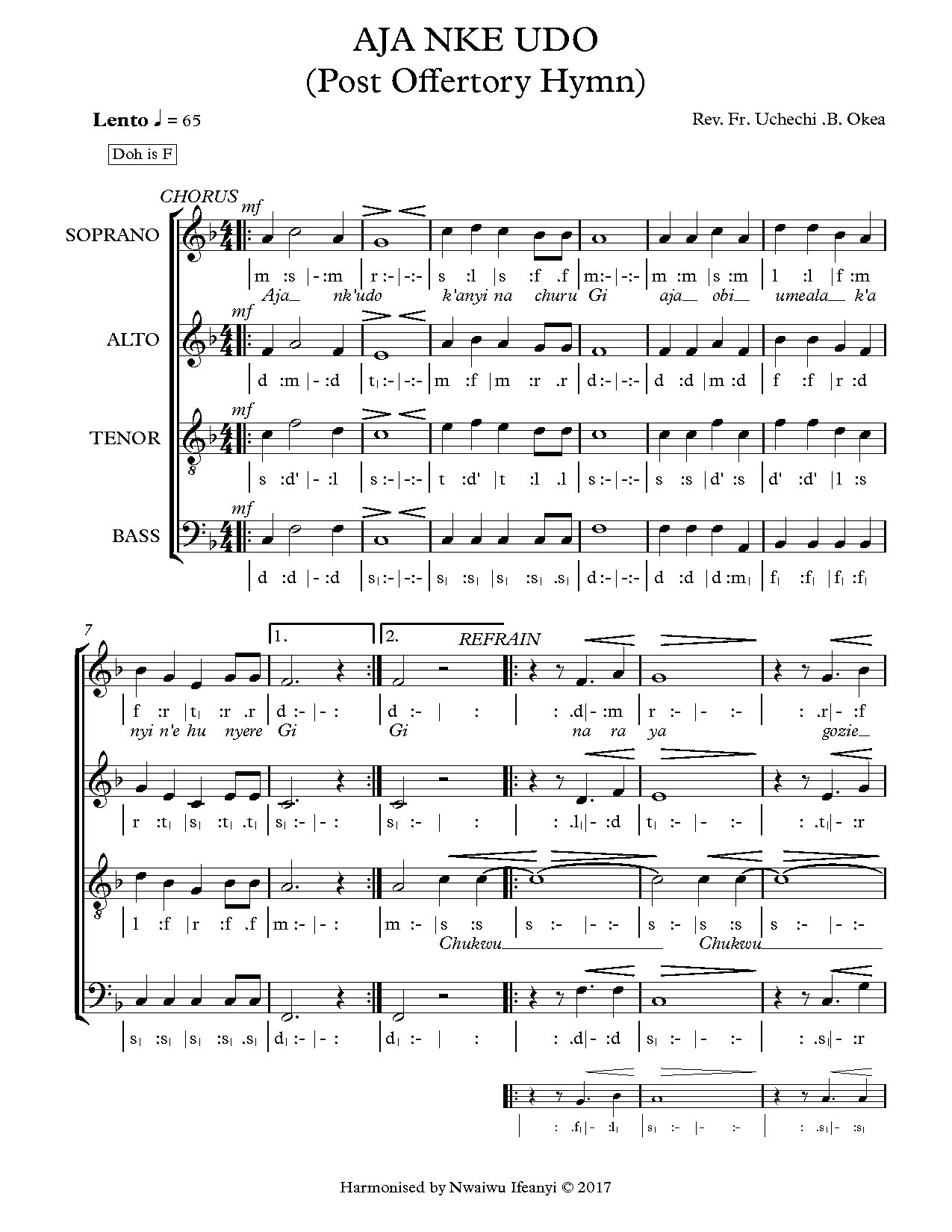 (Com) Aja Nke Udo - Fr. Uchechi - Download Choir Script PDF