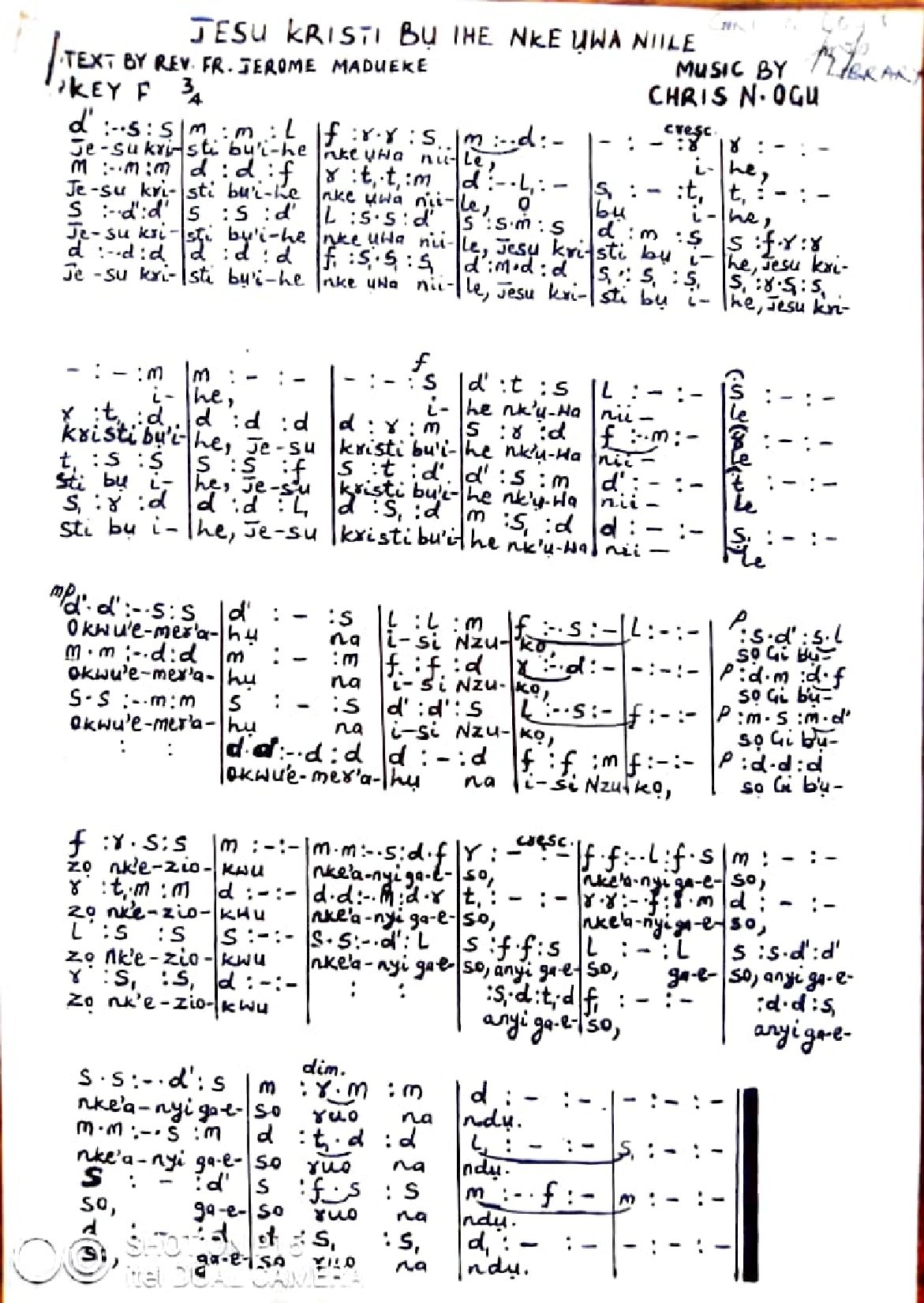 (Com) Jesu Kristi Bụ Ihe Nke Ụwa Nile. Music By Chris N. Ogu. Text By Rev Fr Jerome Madueke - Download Choir Script PDF