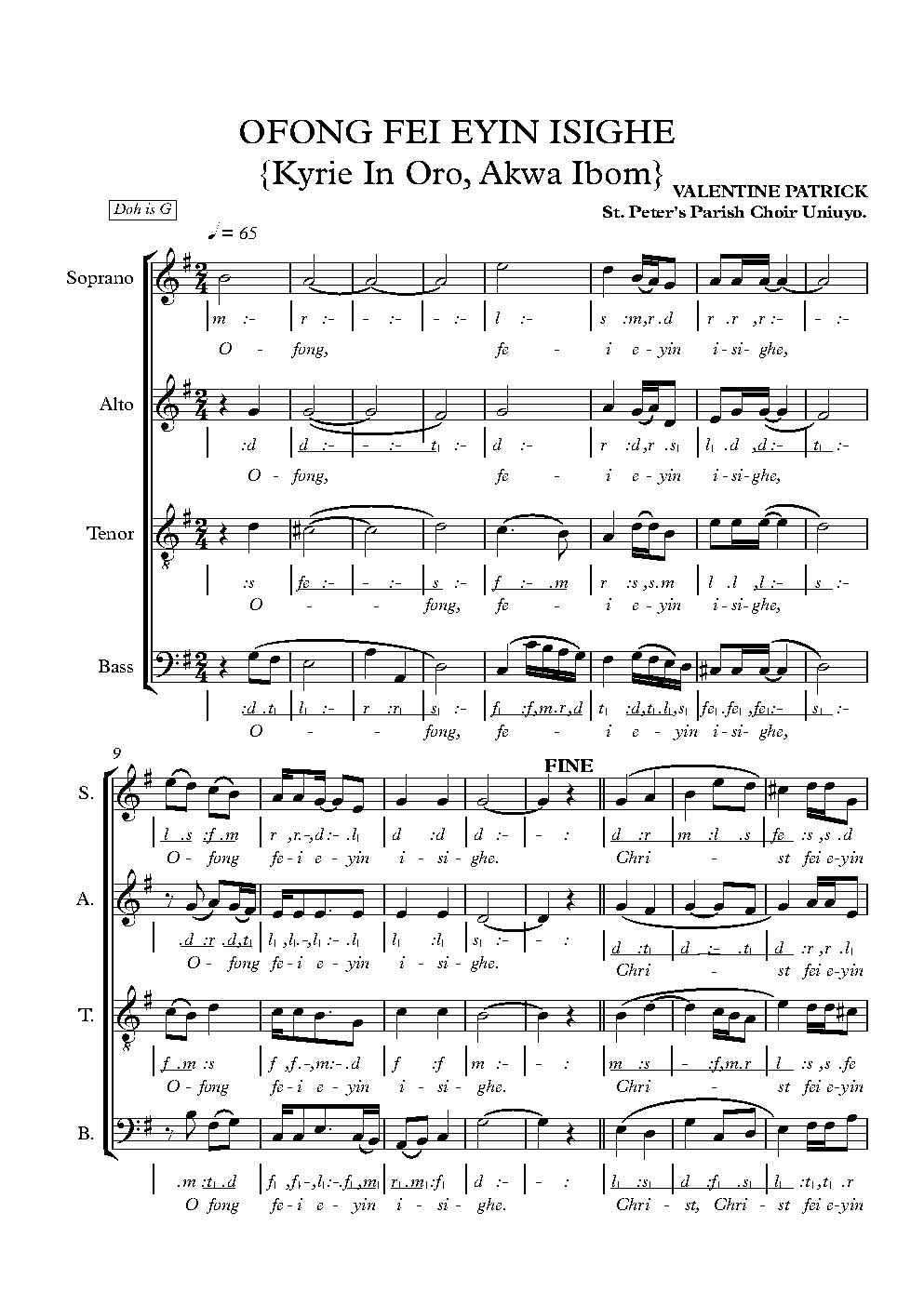 OFONG FEI EYIN ISIGHE {Kyrie In Oro, Akwa Ibom} - Choir Script PDF Thumbnail