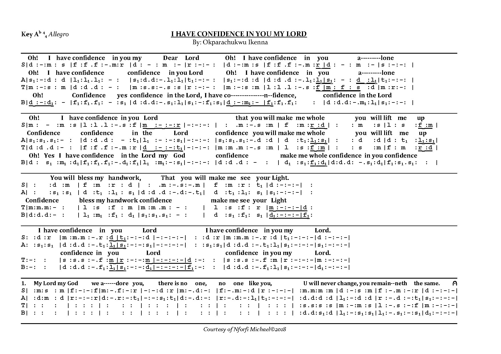 (Com) Confidence - Opara Ikenna - Download Choir Script PDF