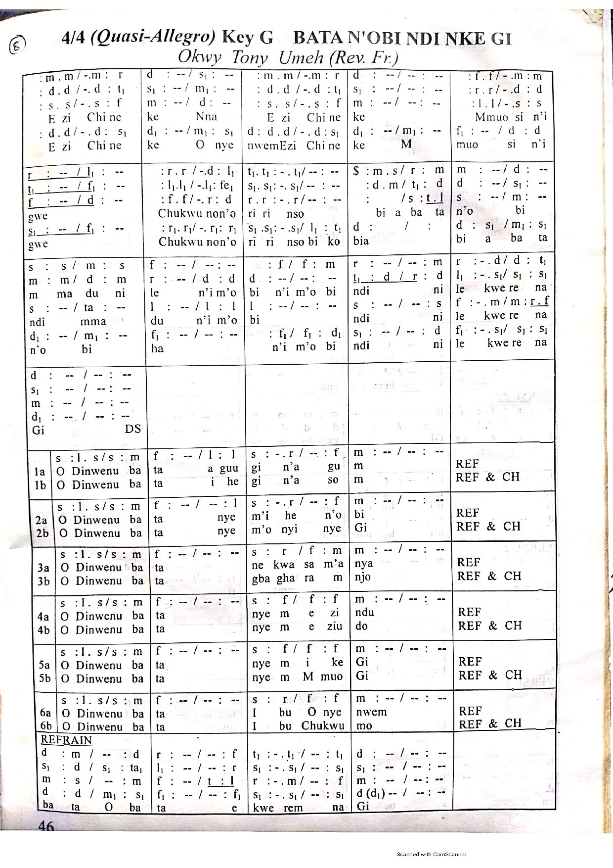 (Com) Bata N’obi Ndi Nke Gi - Fr. Tony Okwy Umeh - Download Choir Script PDF